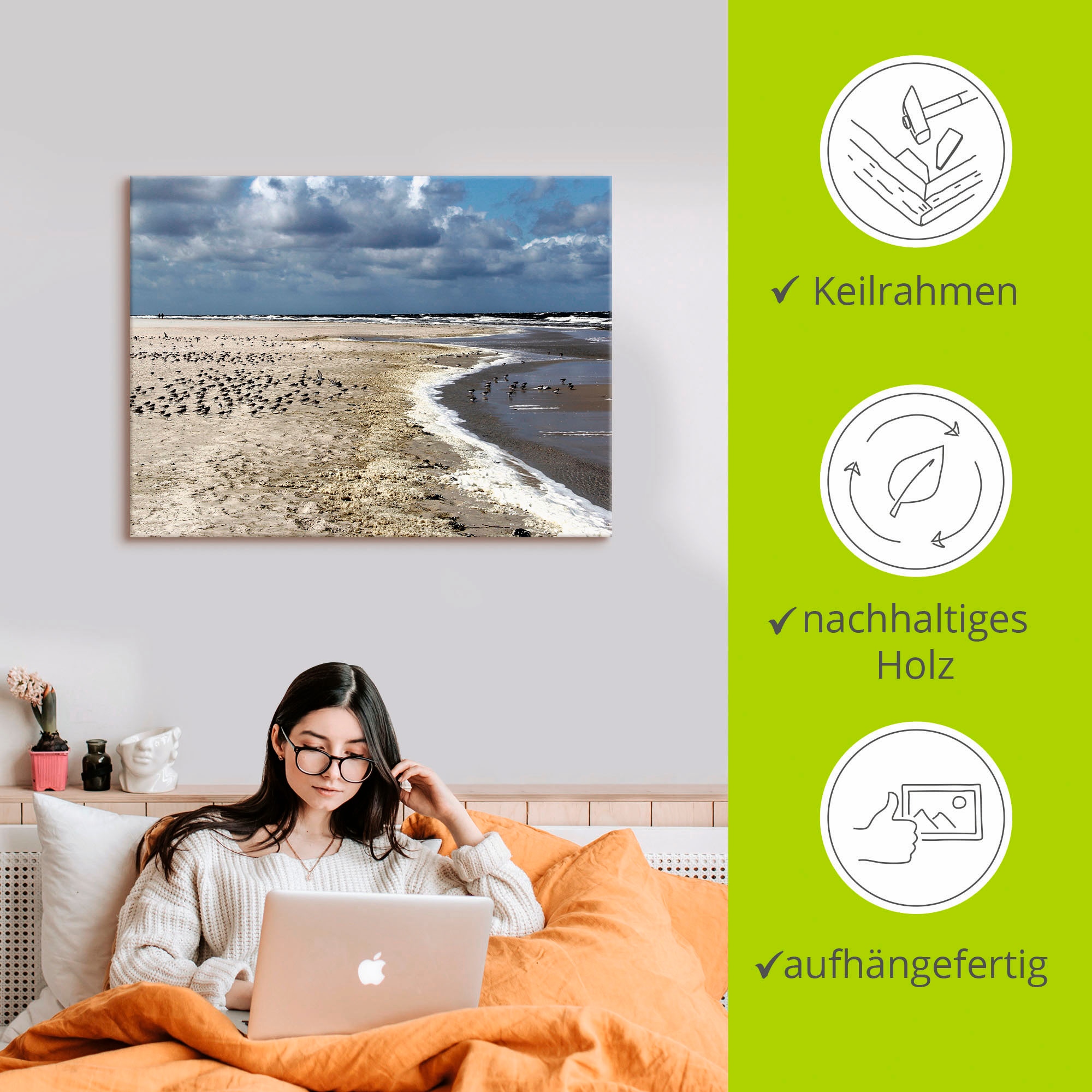 Artland Leinwandbild »Am schönen Nordseestrand« Strand 1 Stk. tlg. auf Holzrahmen gespannt