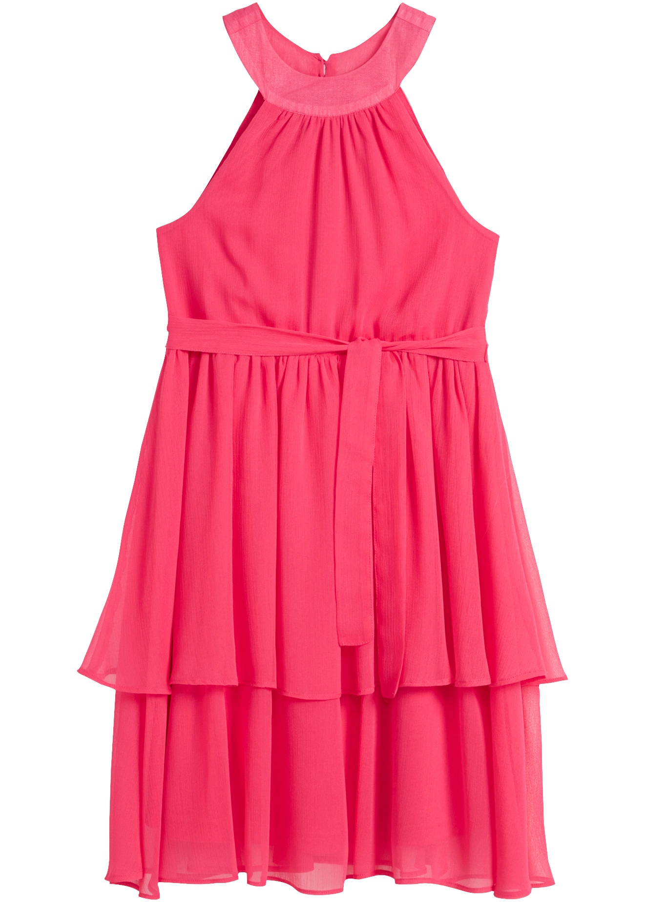 bonprix Robe midi design sans manches, taille élastique, avec ceinture séparée, jupe à volant