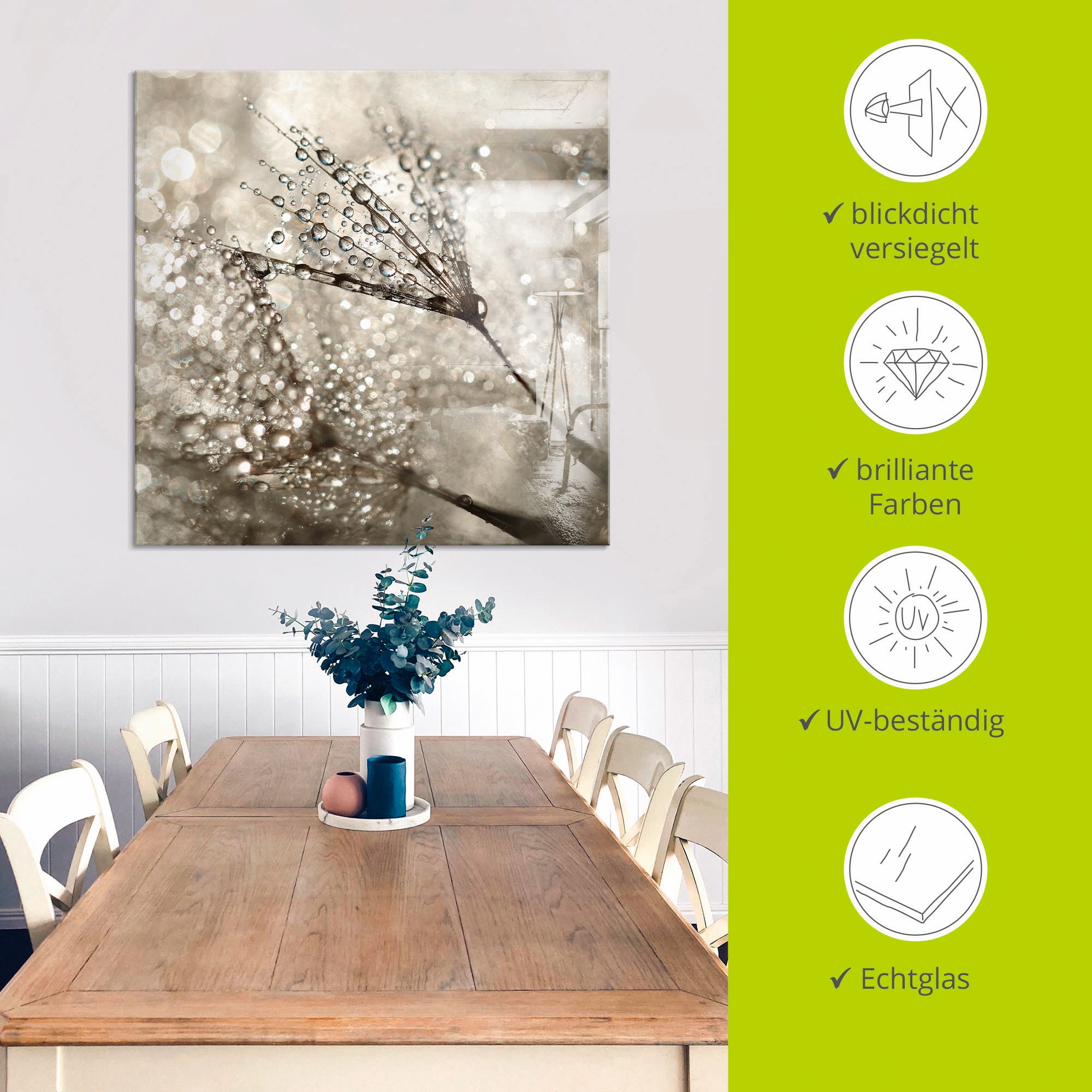 Artland Glasbild »Pusteblume Tautropfen I« Blumen 1 Stk. tlg. in verschiedenen Grössen