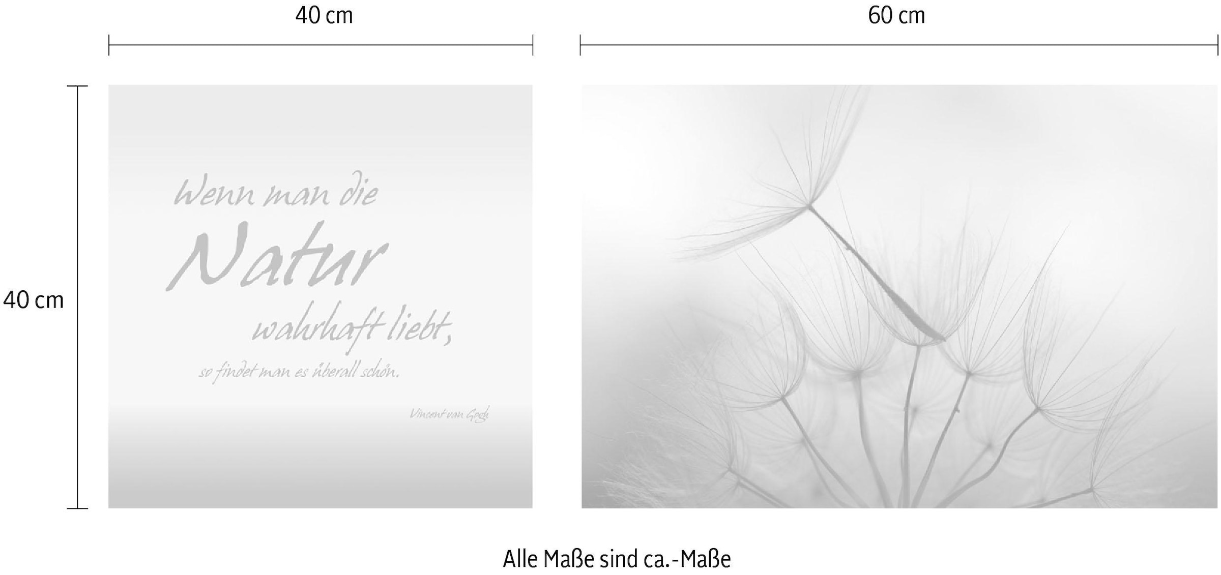 queence Leinwandbild »Natur« Blumen | Blumenbilder | Kunst | Modern | Schriftzug | Schriftzüge | Spa | Spa Bilder | Sprüche | Sprüche & Texte Set,  Premium-Leinwandstoff, Handarbeit aus Deutschland, Zitat, 2er Set