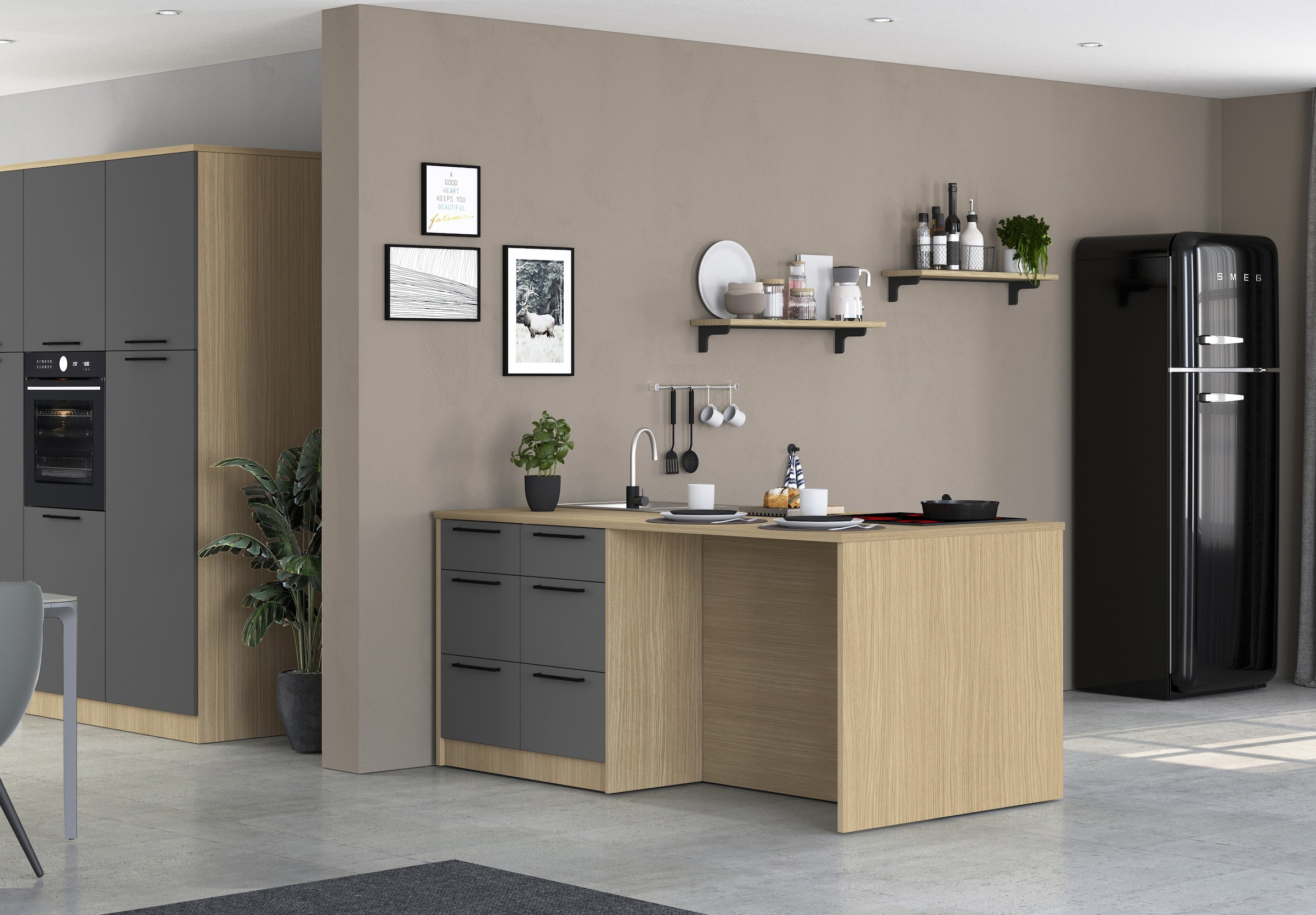 KOCHSTATION Ilot de cuisine »KS-Luna Breite 200 cm, Höhe 90 cm« Breite 200 cm, wahlweise mit Hanseatic-E-Geräten