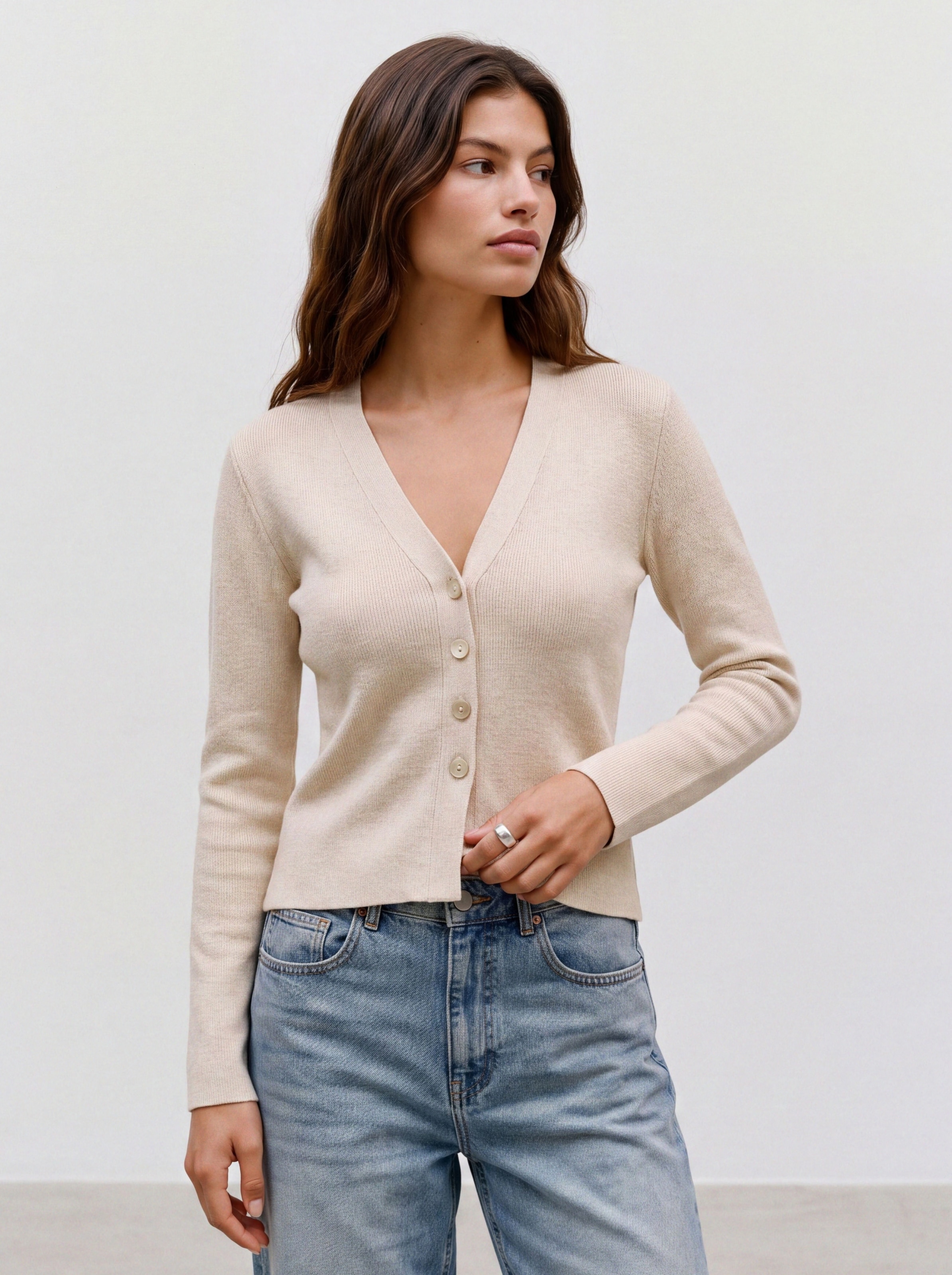 Vero Moda Veste en tricot »VMMILLE LS V-NECK CARDIGAN NOOS« Mélange de matières avec laine