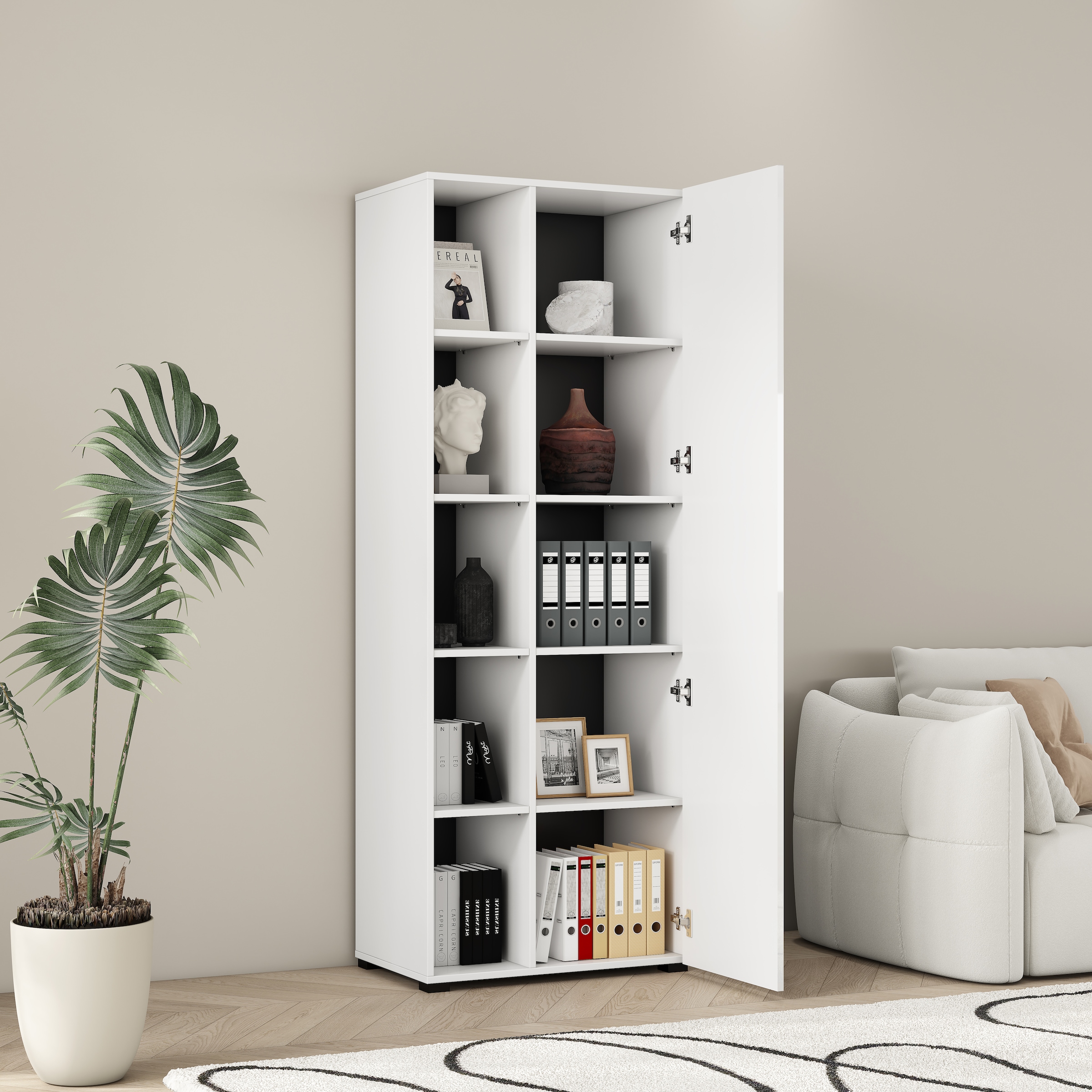 GOODproduct Armoire de classement »Moid, moderner Mehrzweckschrank,« Masse: 64,5x41,5x175 cm, 5 Fächer mit viel Stauraum