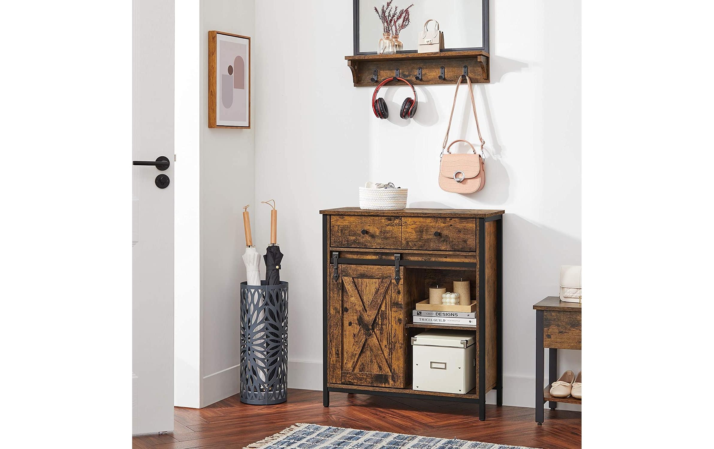 VASAGLE Commode »VASAGLE Kommode mit Schiebetür Industrial 30 x 80 cm, Braun«