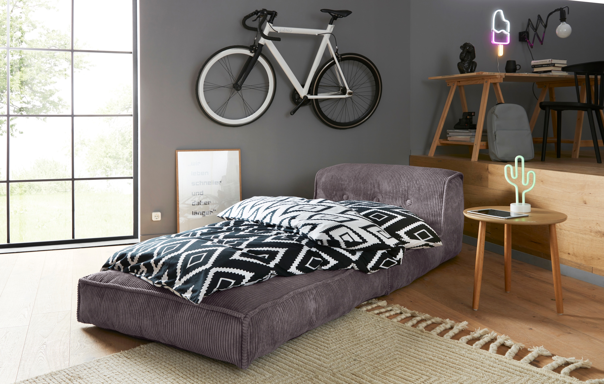 INOSIGN Sessel »Pia« Loungesessel aus Cord, in 2 Grössen, Pouf-Funktion.