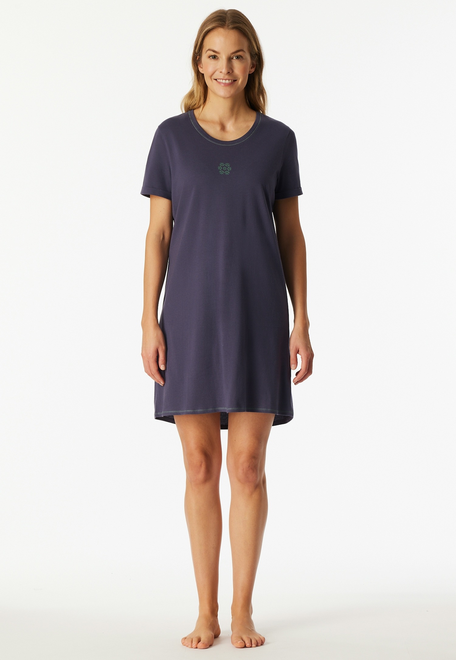 Schiesser Chemise de nuit »Casual Essentials« mit Statement-Print, Baumwolle, kurzärmelig, Rundhalsausschnitt