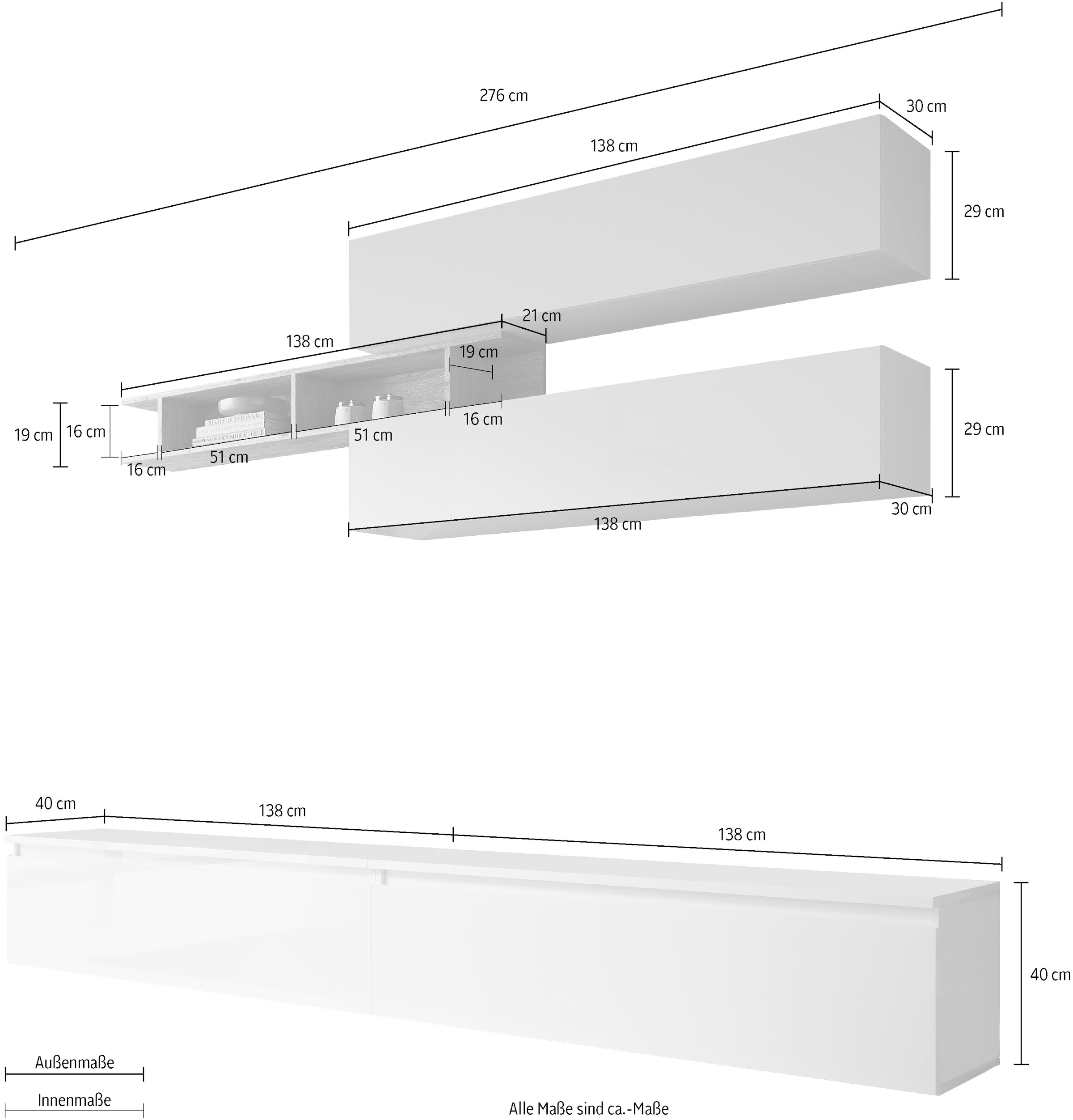 INOSIGN Wohnwand »Infinity, 5tlg. Breite 276 cm, Höhe variabel, Schrankwand, Anbauwand«