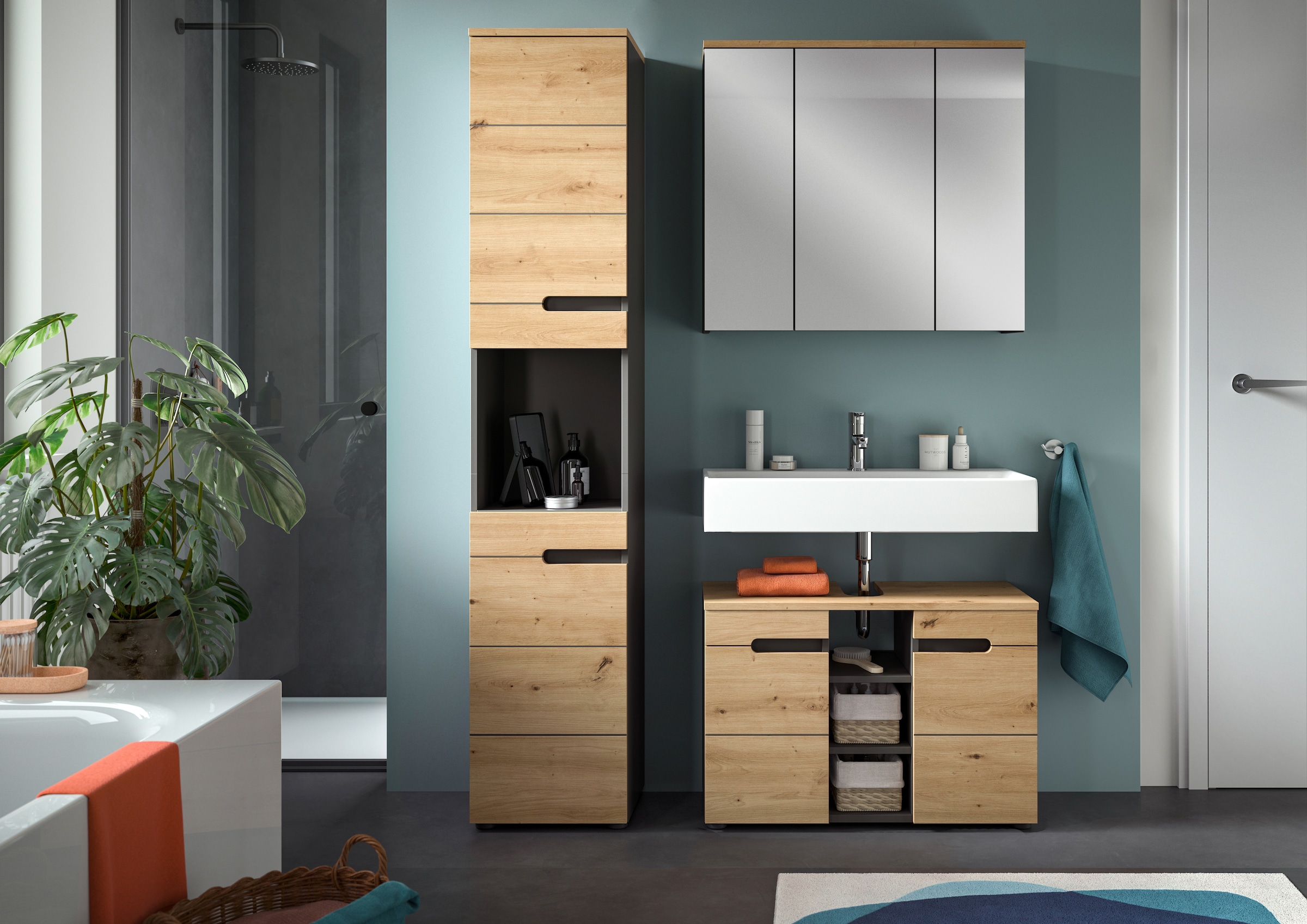 INOSIGN Badmöbel-Set »REHAT, 3-teilig, Breite 116 cm, mit grifflosen Fronten, bestehend aus:« 3 Stk. tlg.