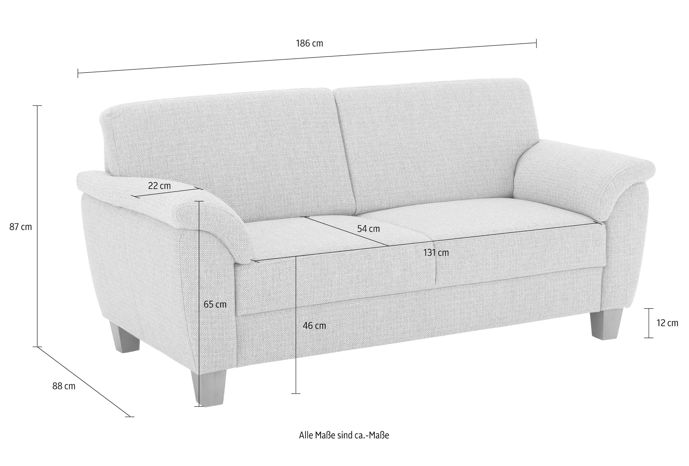 Home affaire 3-Sitzer »Alta« mit Federkern und Kontrastnaht, Füsse Buche eichefarben