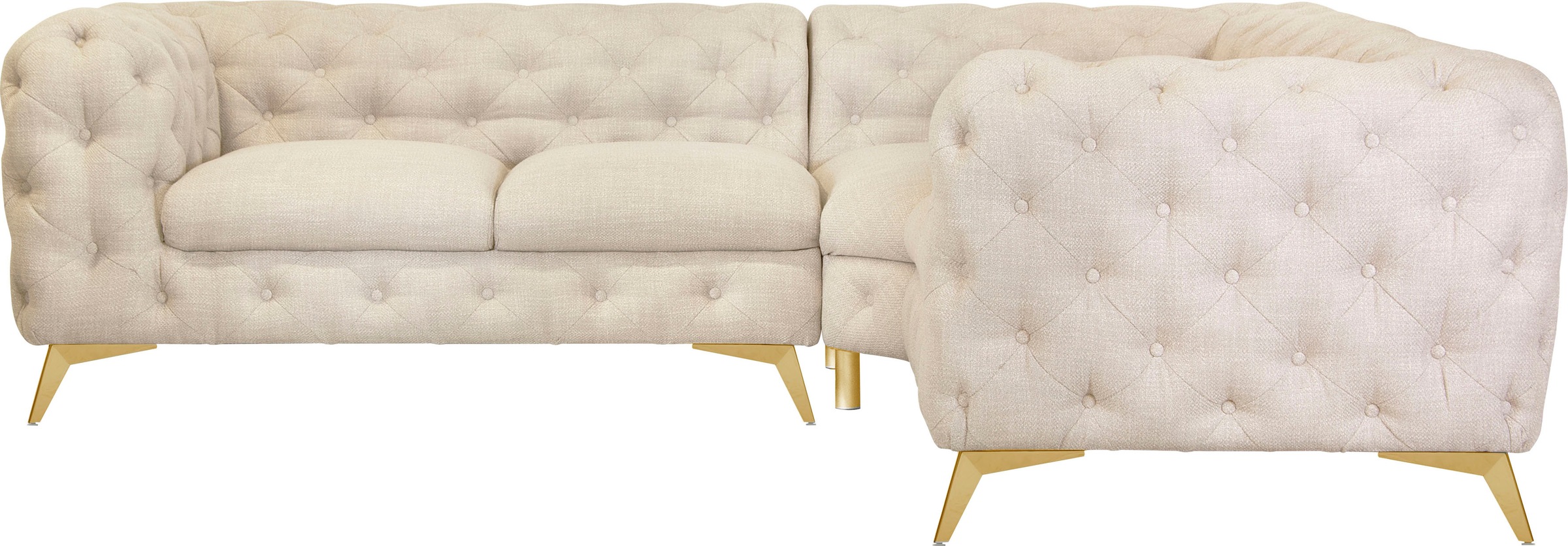 Home affaire Canapé Chesterfield »Ecksofa GLYNIS L-Form mit Wellenunterfederung, Masse B/T/H 264/204/75cm« boutonnage soigné, look Chesterfield moderne, couleur des pieds au choix
