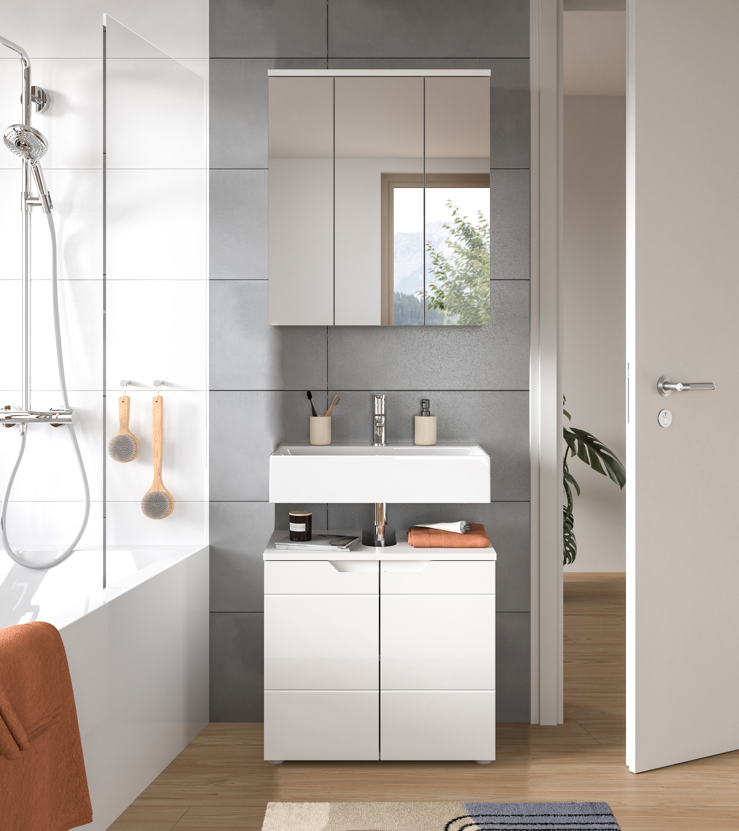 INOSIGN Ensemble de meubles de salle de bain »CAPRI, 2-teilig, mit eingefasster Griffmulde, bestehend aus:«