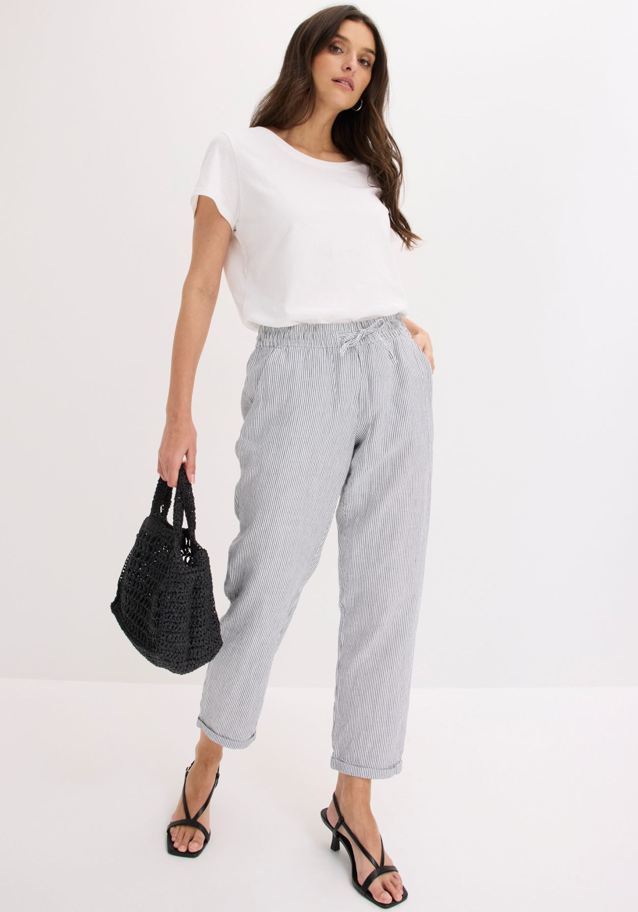 bonprix Pantalon en lin  en lin et lyocell, avec bord-côte élastique, regular fit
