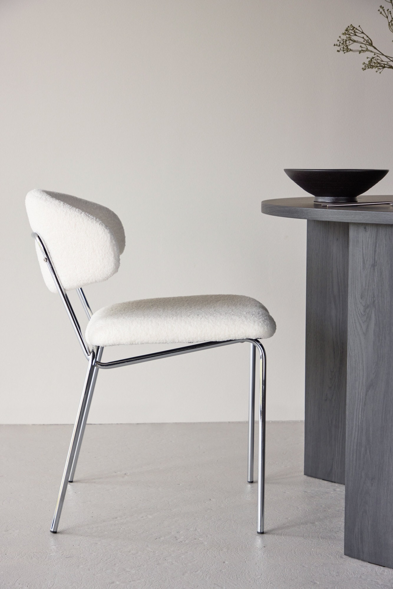 Venture Home Chaise de salle à manger »Chico, 2er-Set Esszimmerstühle in Bouclé, abgerundet, 150 kg belastbar« () chaise rembourrée, revêtement bouclé, pieds en acier, arrondi, moderne