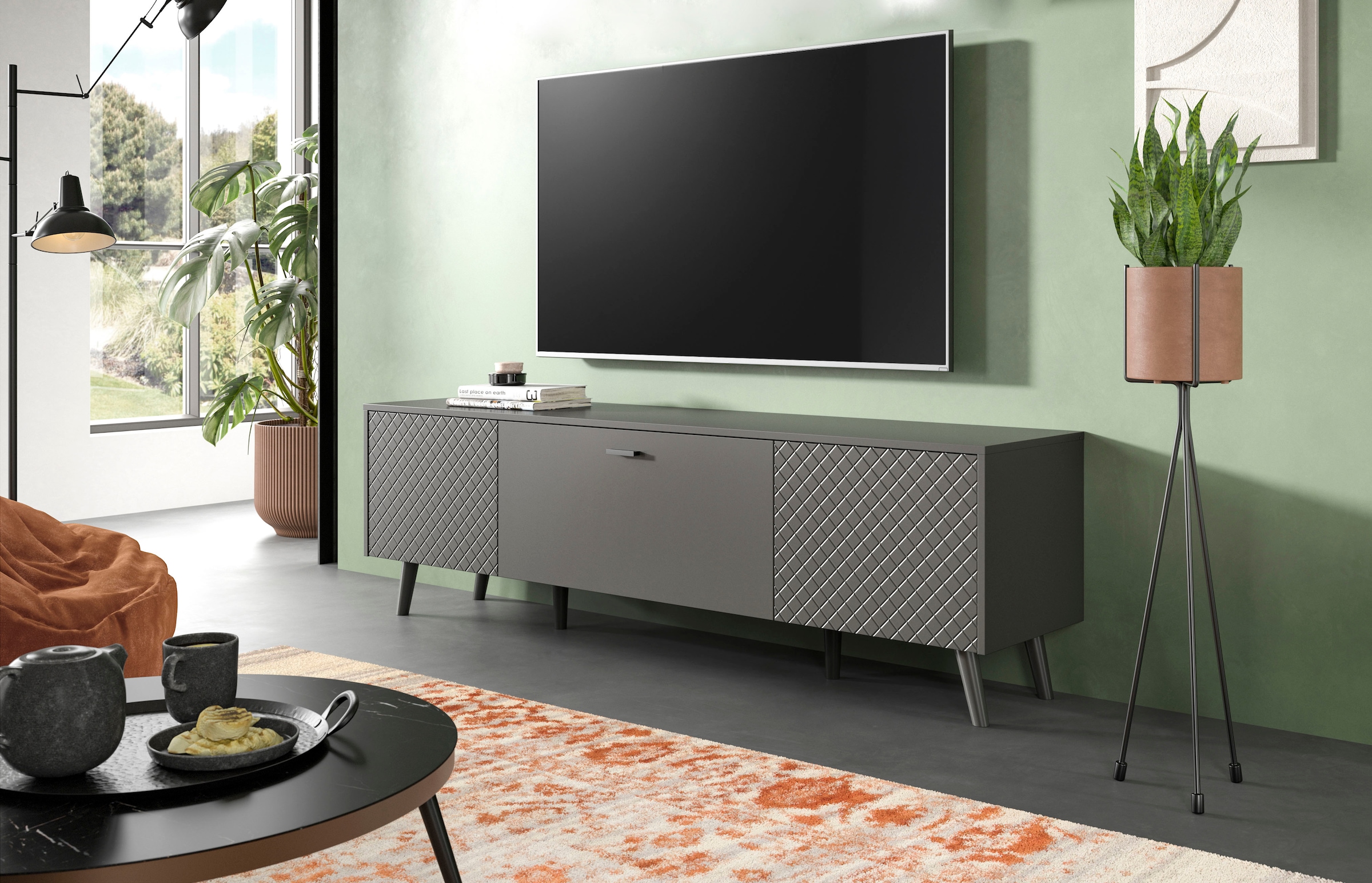 Home affaire Lowboard »RHOMBUS,hochwertige MDF-Front mit Karo-Optik« 1 Stk. tlg. TV-Unterschrank, Lowboard, TV-Schrank, Wohnzimmer