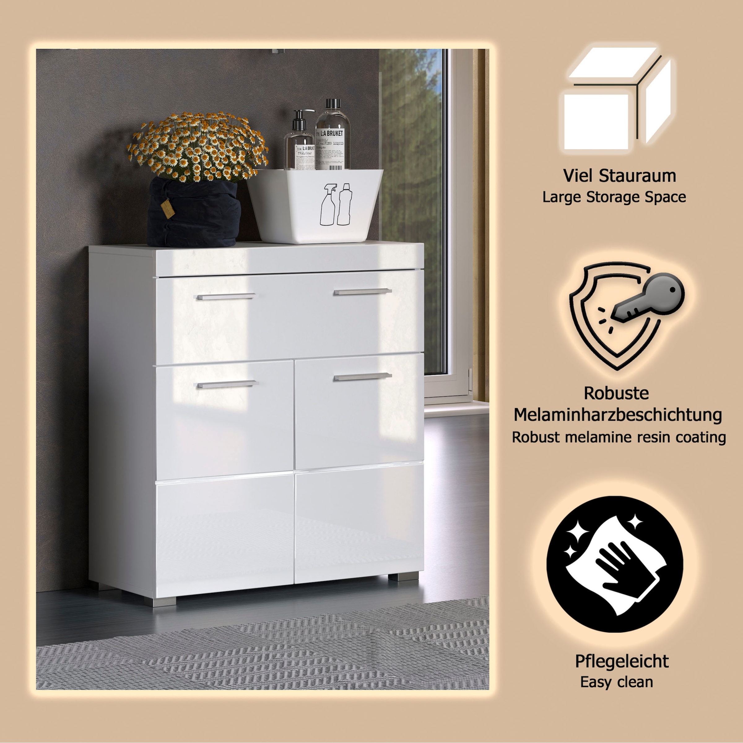 welltime Armoire basse »Avena« Armoire sur pied avec 2 portes, 1 tiroir - (L/P/H) 73/31/79 cm