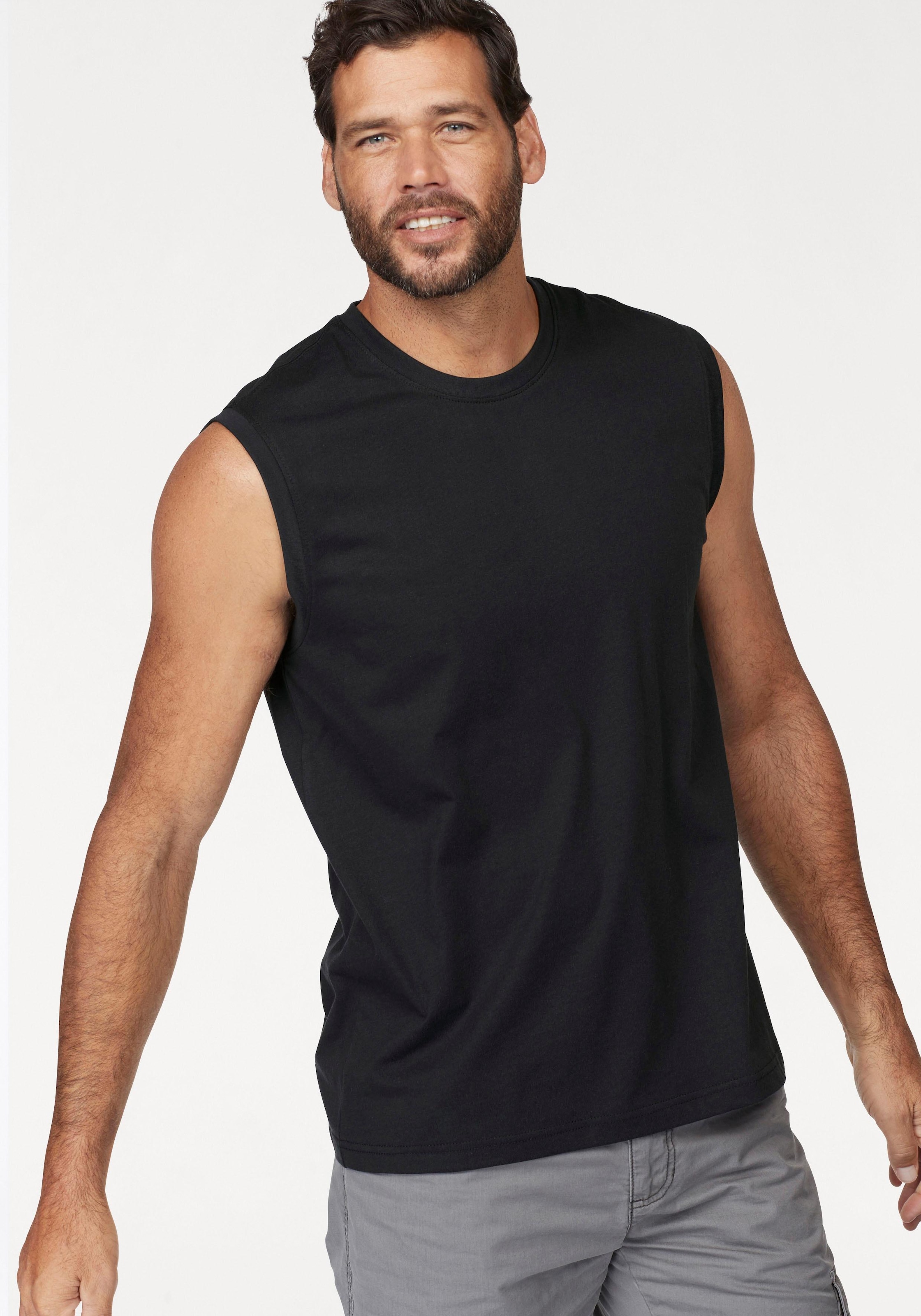 Man's World Muscleshirt 2er-Pack,  ärmellos,  bedruckt,  Rundhalsausschnitt,  aus 100% Baumwolle