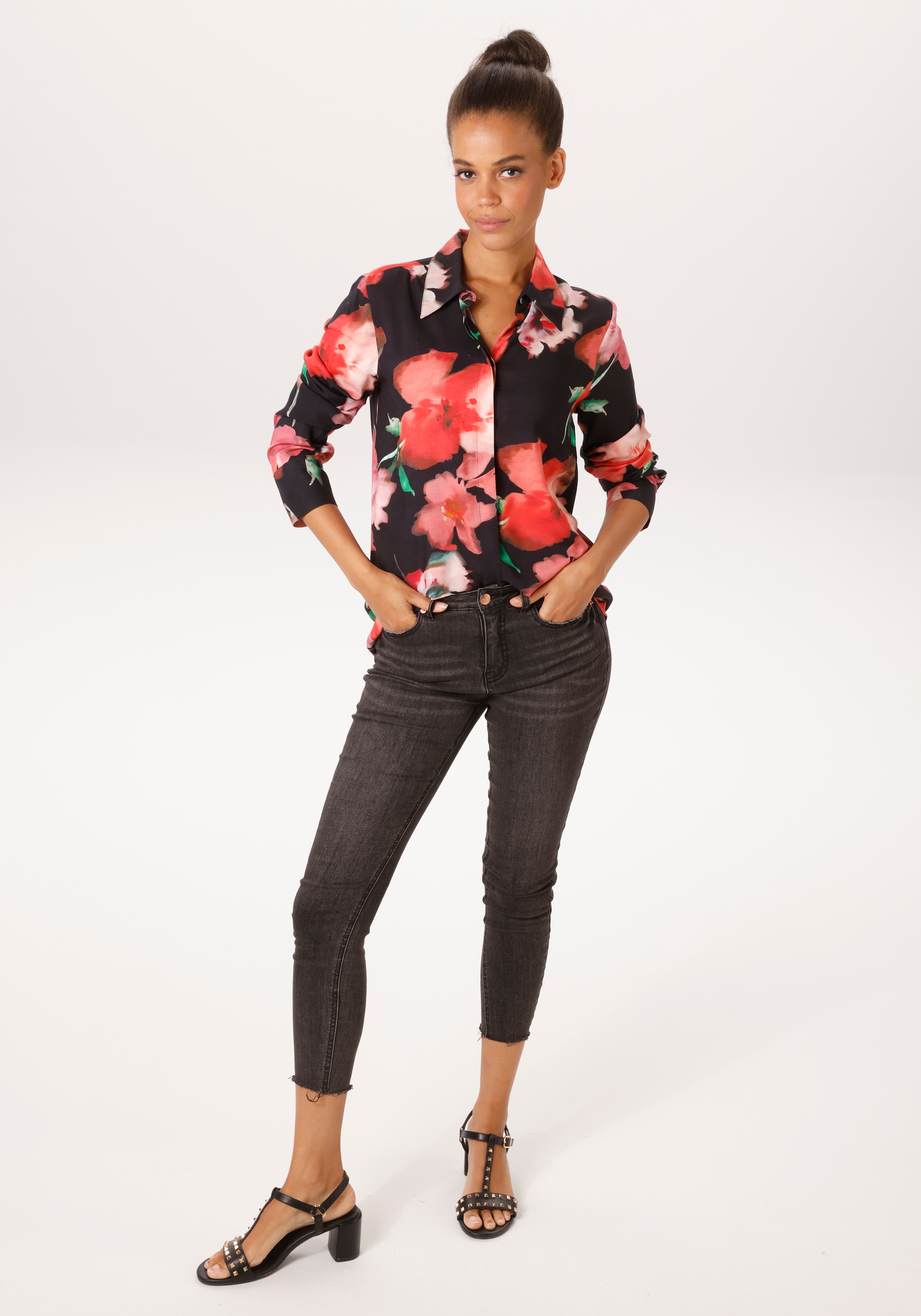 Aniston CASUAL Hemdbluse mit farbenfrohen Batik-Blüten bedruckt - NEUE KOLLEKTION