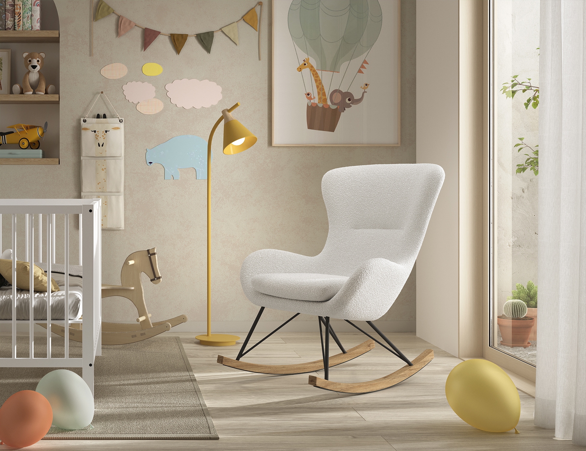 Vipack Fauteuil à bascule »Rocky, super bequemer Schaukelstuhl, runde zeitlose Formgebung« L/H/P env. 76x101x110 cm, patins bois massif avec protection sol,  coque d’assise rembourrée en tissu bouclé duveteux, au choix 2 couleurs