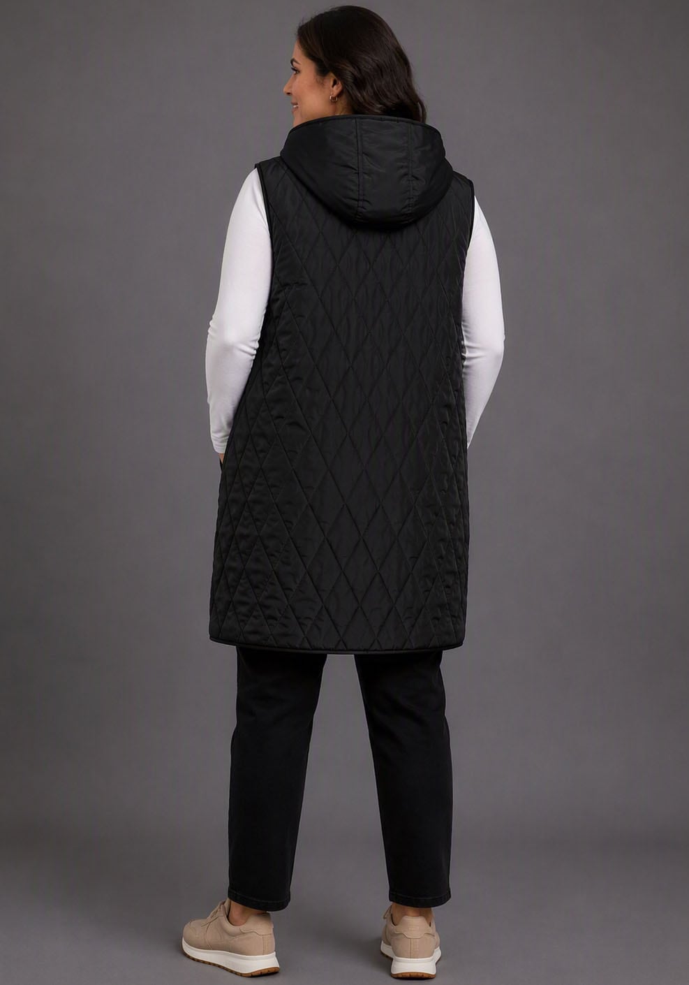 Polarino Gilet long »Grosse Grössen« veste réversible 2 en 1 matelassée avec capuche, bicolore
