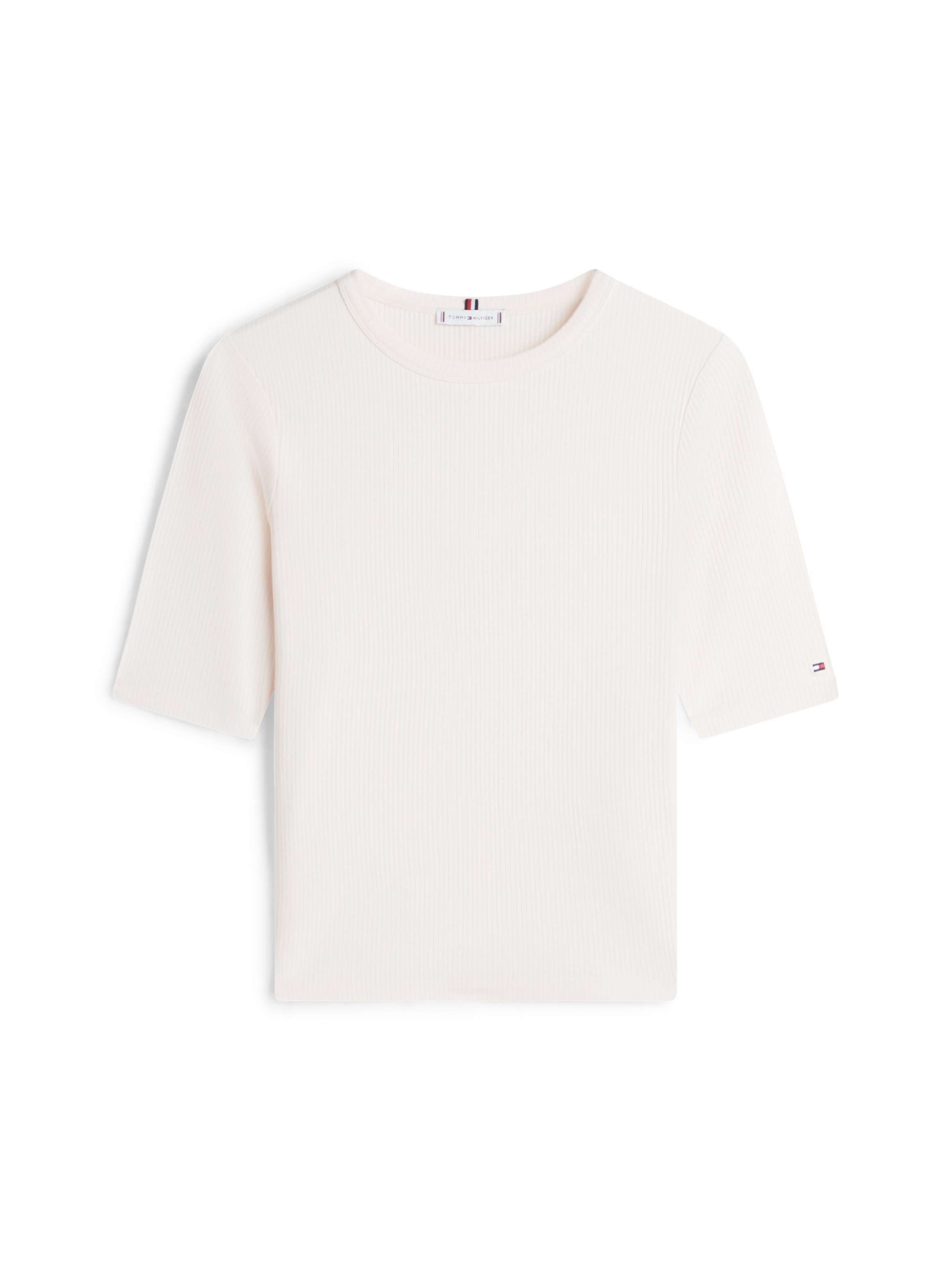 Tommy Hilfiger T-shirt à manches courtes »SLIM 5X2 RIB C-NK 1/2 SLV mit Rundhals und Rippstruktur« uni, décontracté, coupe slim, mélange viscose, col rond