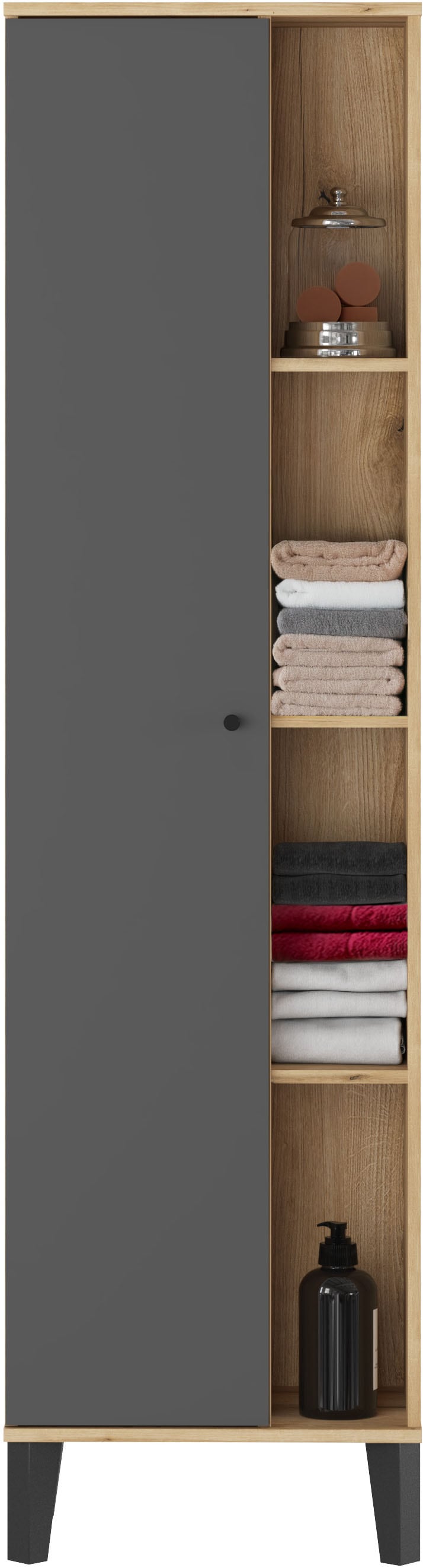 INOSIGN Stauraumschrank »Oslo, Badschrank mit Knopfgriff, Hochschrank im skandinavischen Design« in der Türfarbe Weiss oder Grau verfügbar, ausreichend Stauraum