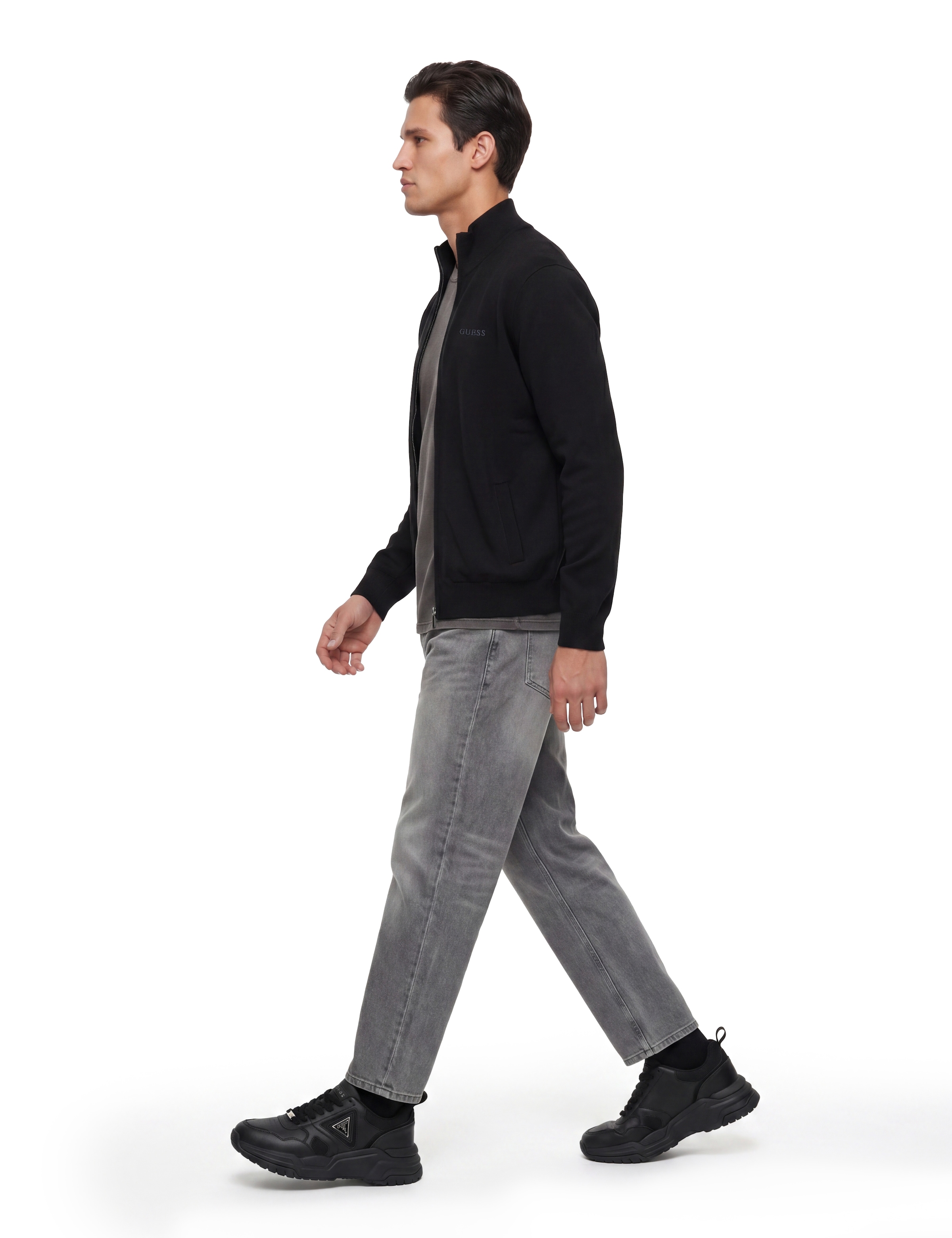 Guess Veste en tricot »MAGNUS« mit Woll- und Seiden-Anteil, Stehkragen, Regular Fit