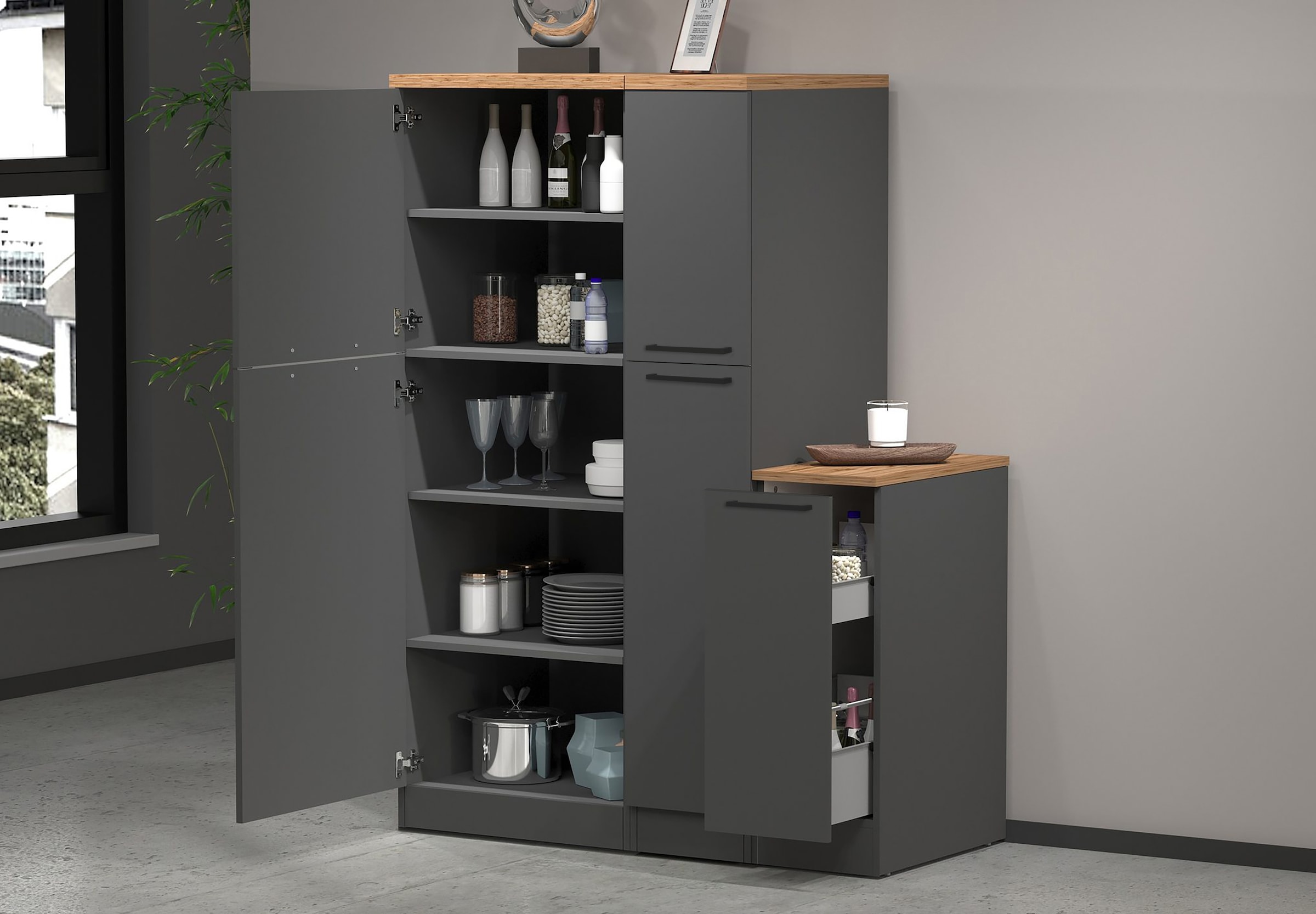 KOCHSTATION Vorratsschrank »KS-Sole,Hauswirtschaftsschrank,Stauschrank,Küchenschrank« Breite/Höhe 60/165 cm, 5 Fächer