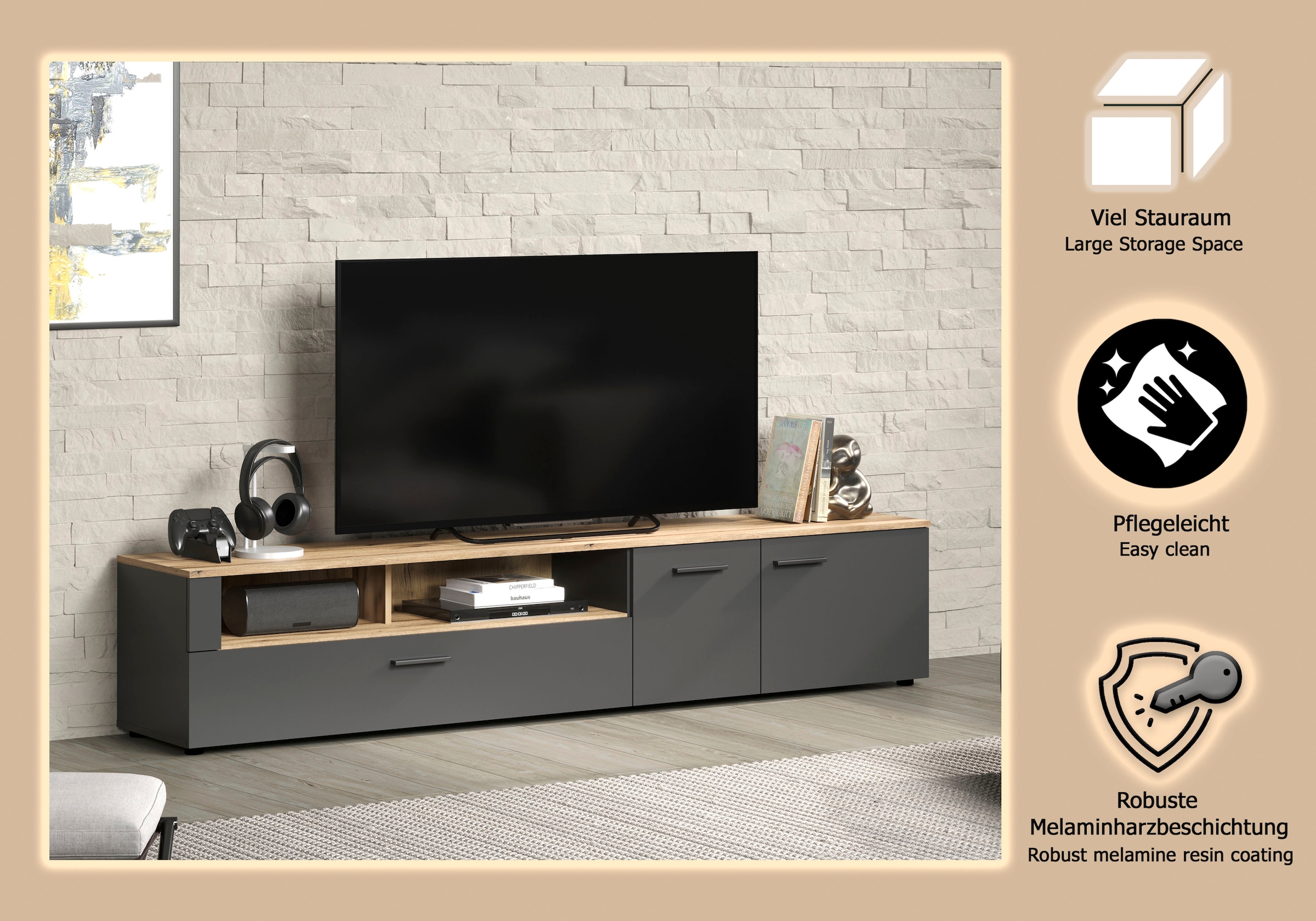 Home affaire Table basse »Estepona TV-Kommode« 1 cuis tlg. TV-Board, Breite 210 cm, Elegant und modern