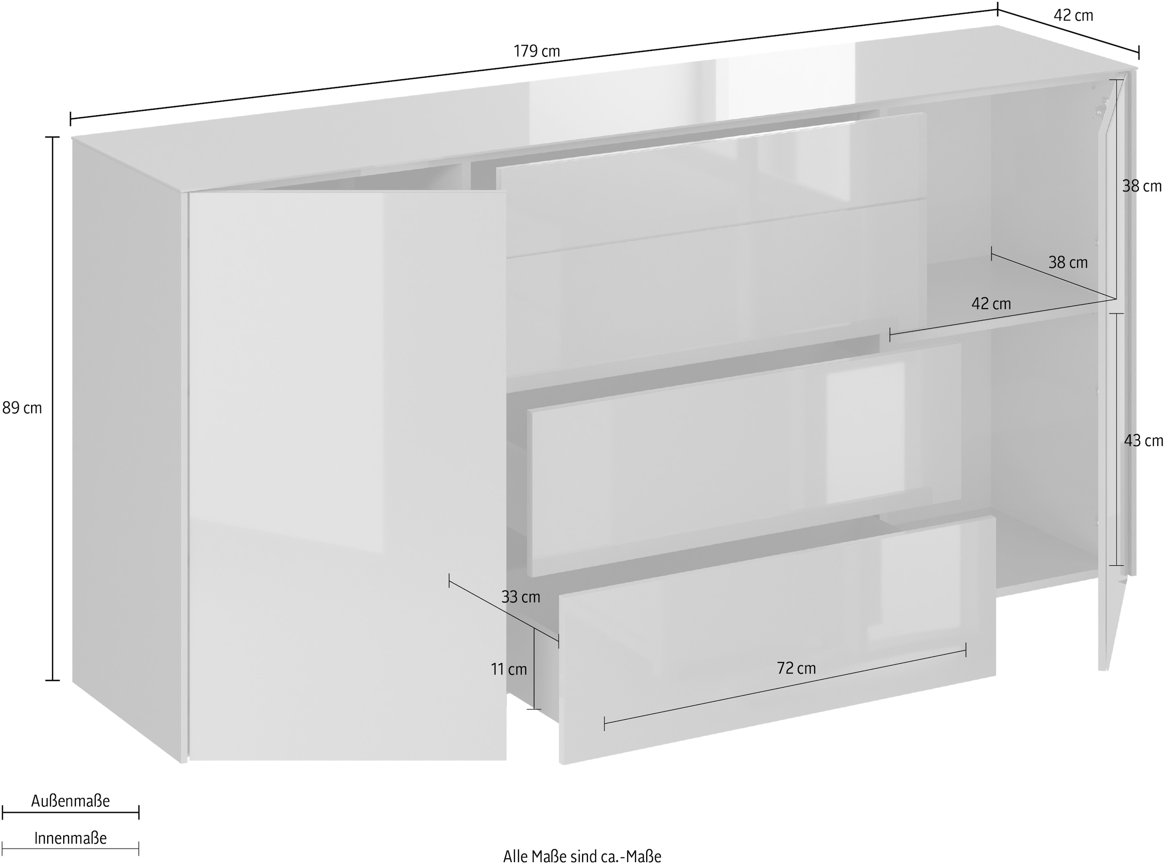 Mäusbacher Kommode Kommode BHT 179/89/42 cm, Push to open, Front+Oberplatte=Glas