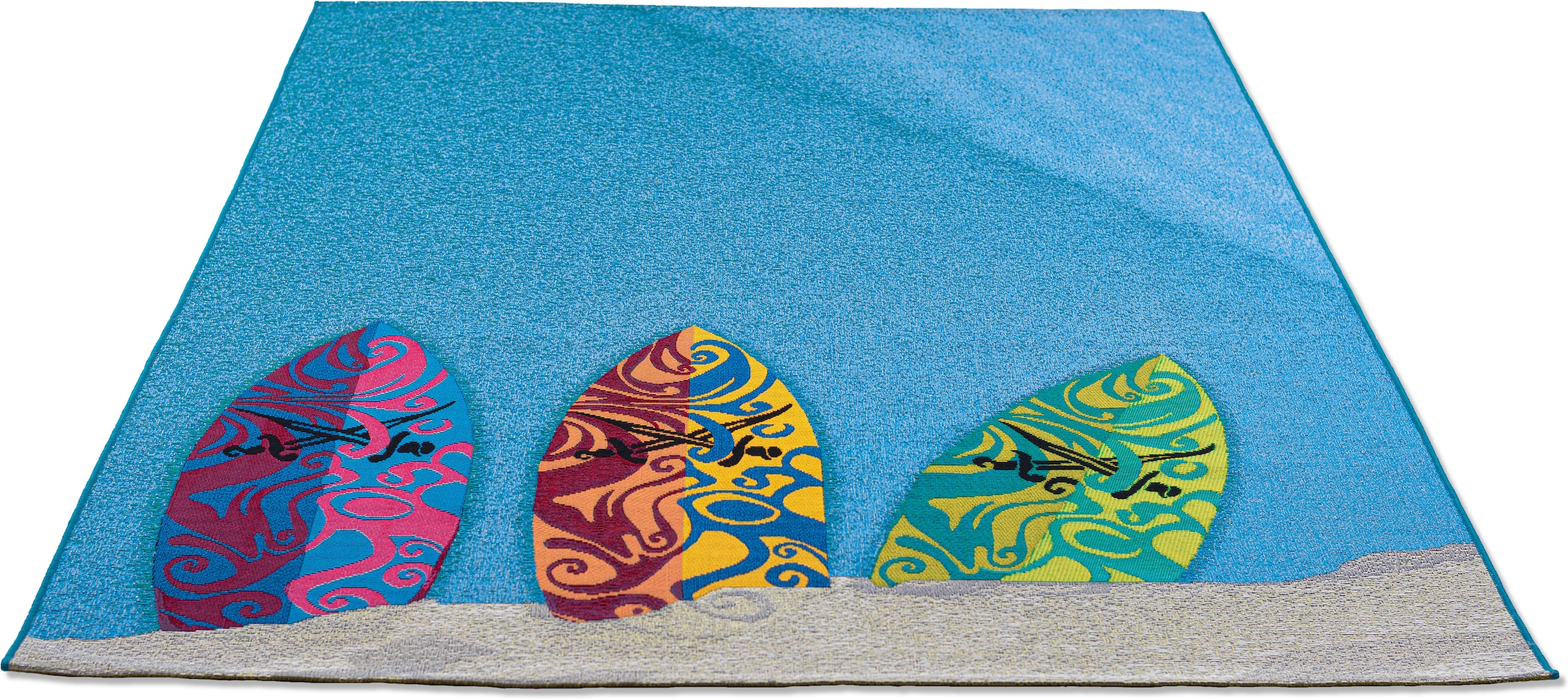 Sansibar Tapis »Rantum Beach SA-018« Rectangulaire 5 mm Höhe tissu plat, design moderne, planches de surf, adapté pour intérieur et extérieur