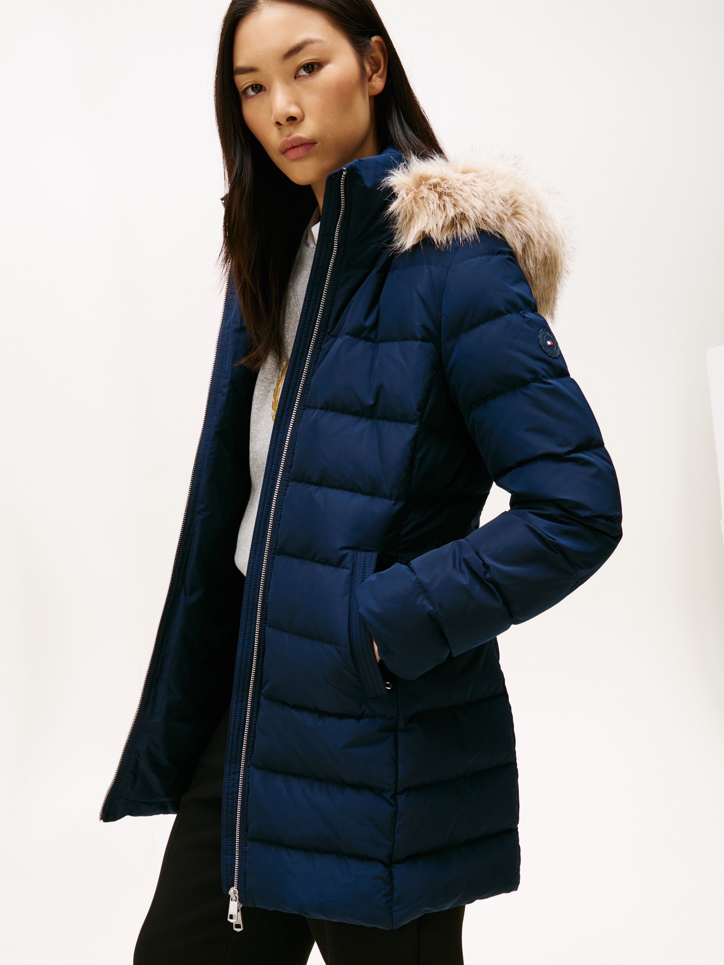 Tommy Hilfiger Manteau matelassé »MW DOWN SLIM COAT WITH FUR« mit Fellimitat