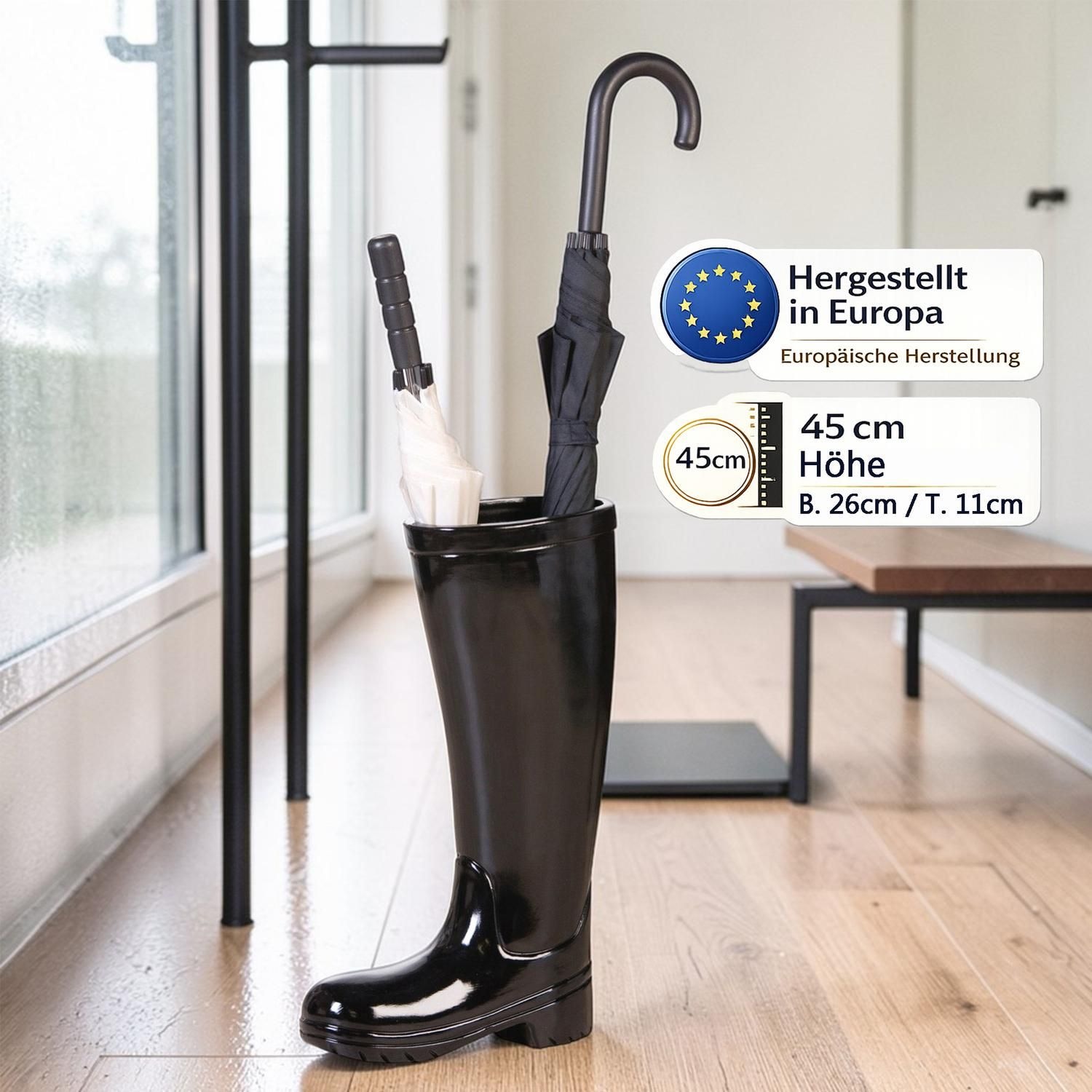 Casablanca by Gilde Schirmständer »Schirmständer Gummistiefel Stiefel schwarz H. 45 cm« Glasierte Keramik, europäische Fertigung, Regenschirmständer