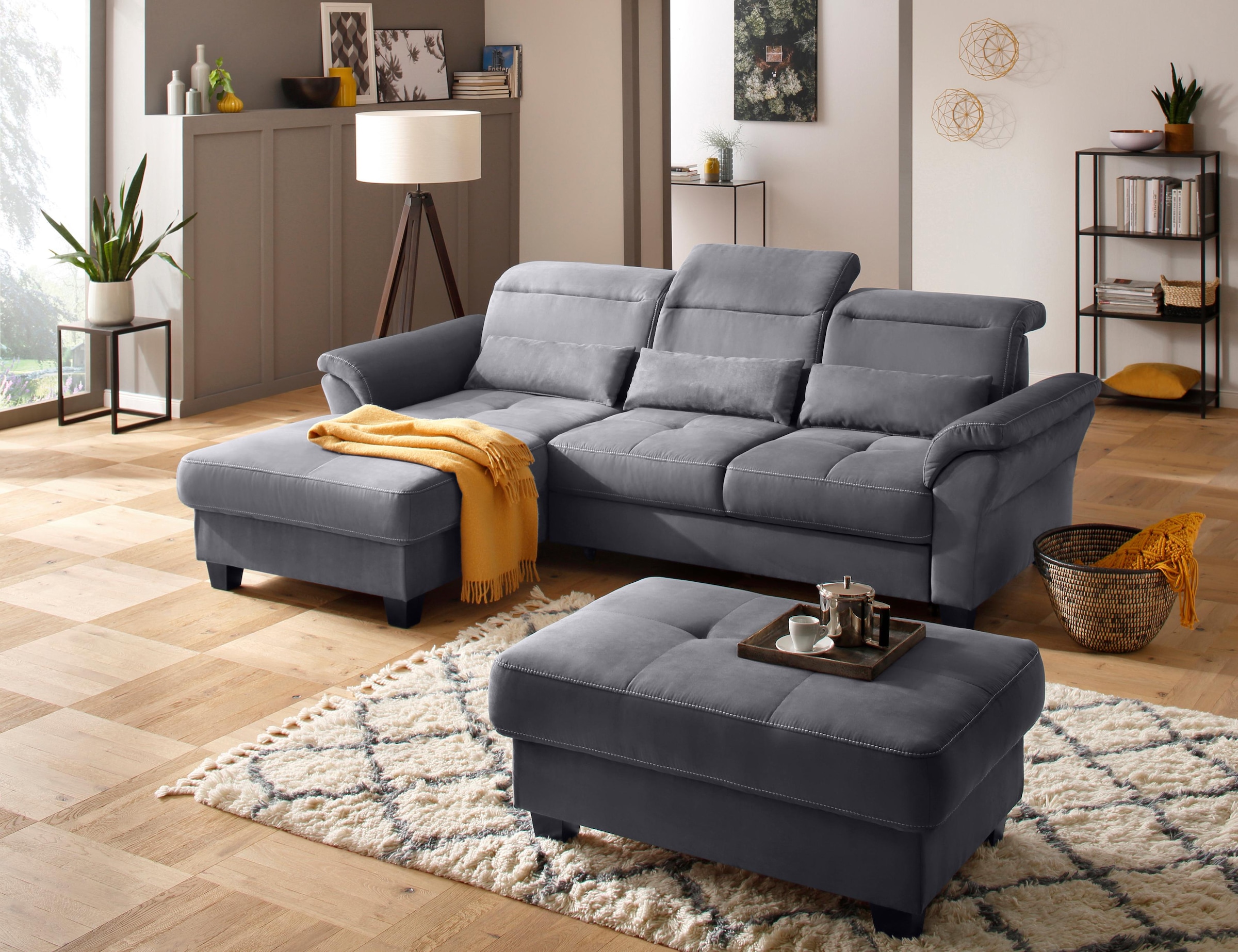 Home affaire Canapé d'angle »Solvei L-Form« mit Recamierenabschluss und Sitztiefenverstellung