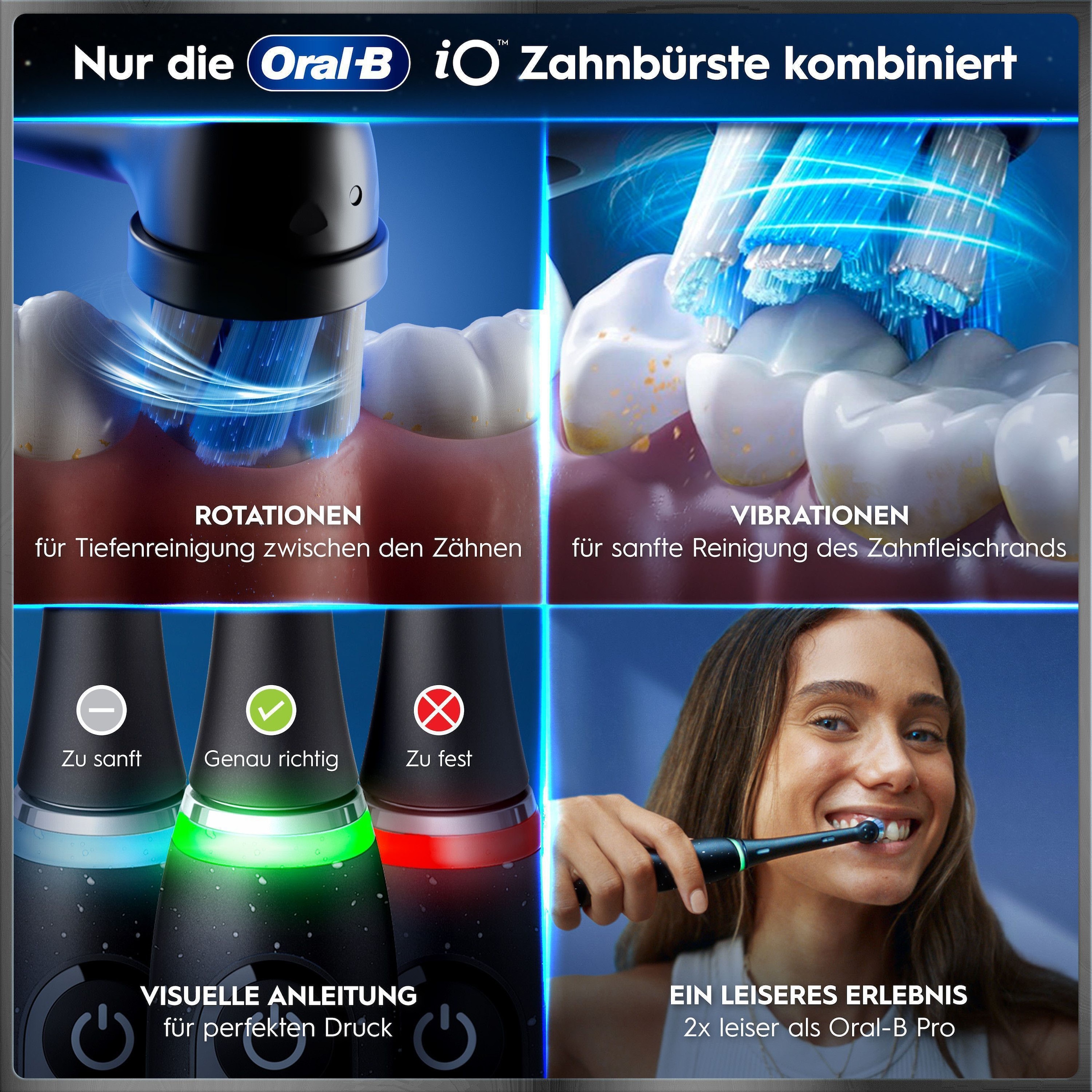 Oral-B Brosse à dents électrique »Oral-B iO Series 10« 1 cuis Aufsteckbürsten iO Sense coach de brossage | Station de charge rapide | Batterie longue durée