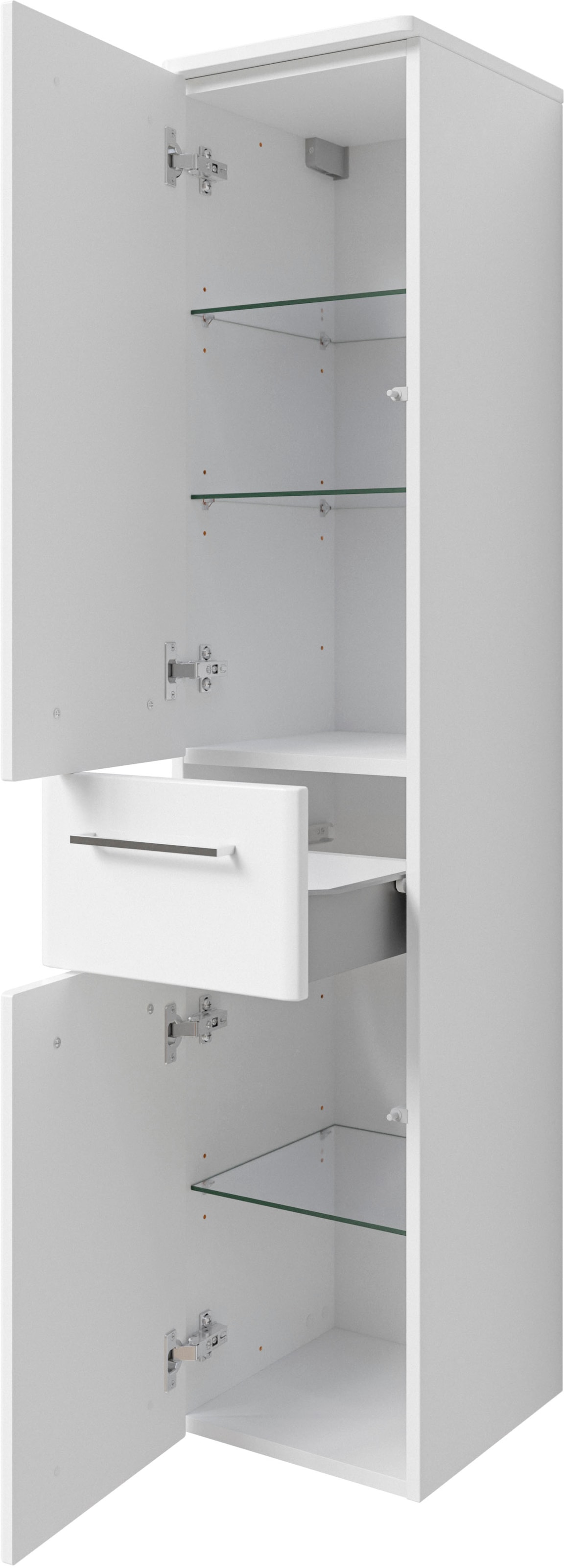 Saphir Armoire intermédiaire »Quickset 316 Badschrank 30 cm breit, 2 Türen, 1 Schublade« Armoire de salle de bain midi avec amortisseur de porte, poignées chromées brillantes