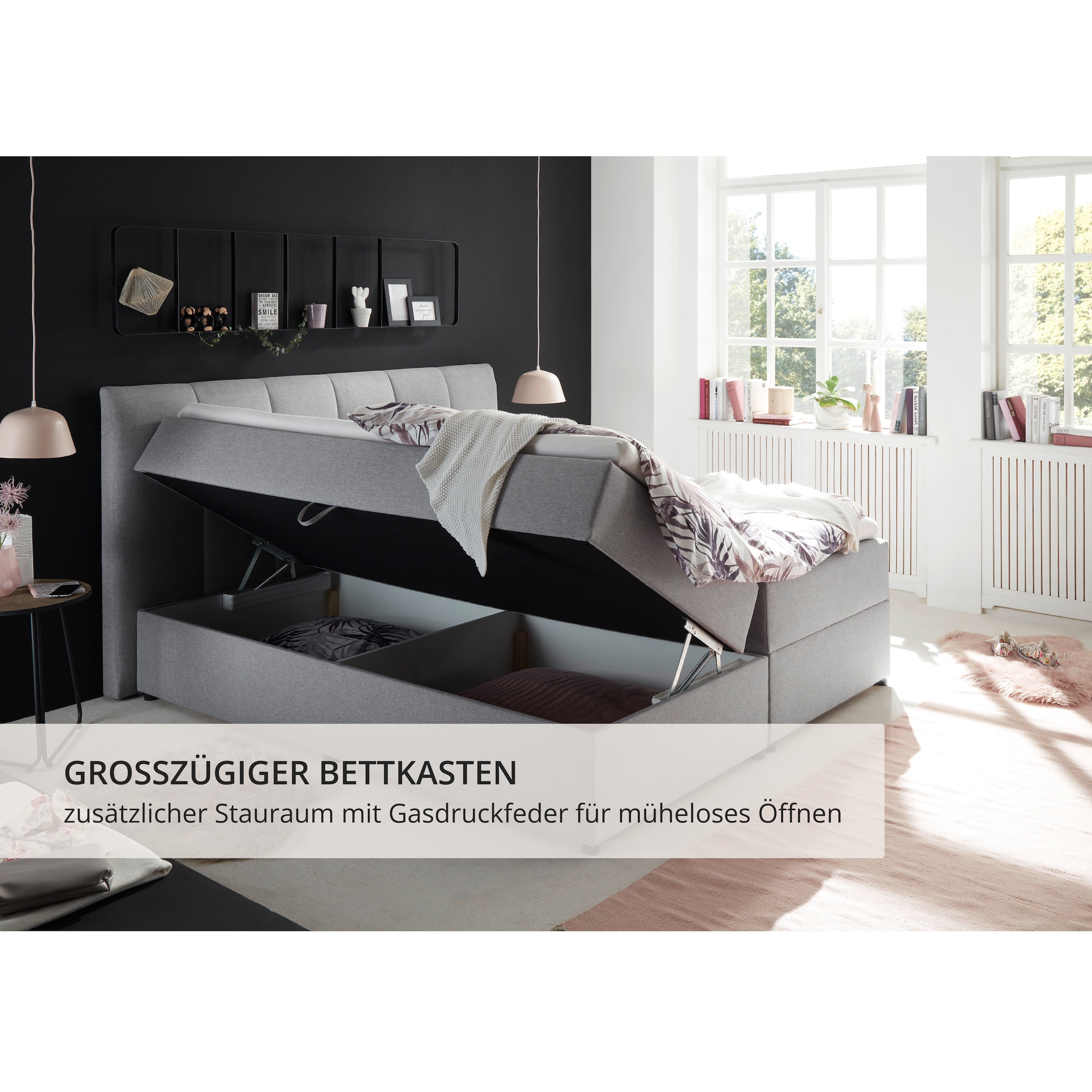 ED EXCITING DESIGN Boxbett »GRANADA, Polsterbett mit Bettkasten und Taschenfederkernmatratze H3« mit Komfortschaum-Topper, Webstoff-Bezug, Liegefläche 180x200cm