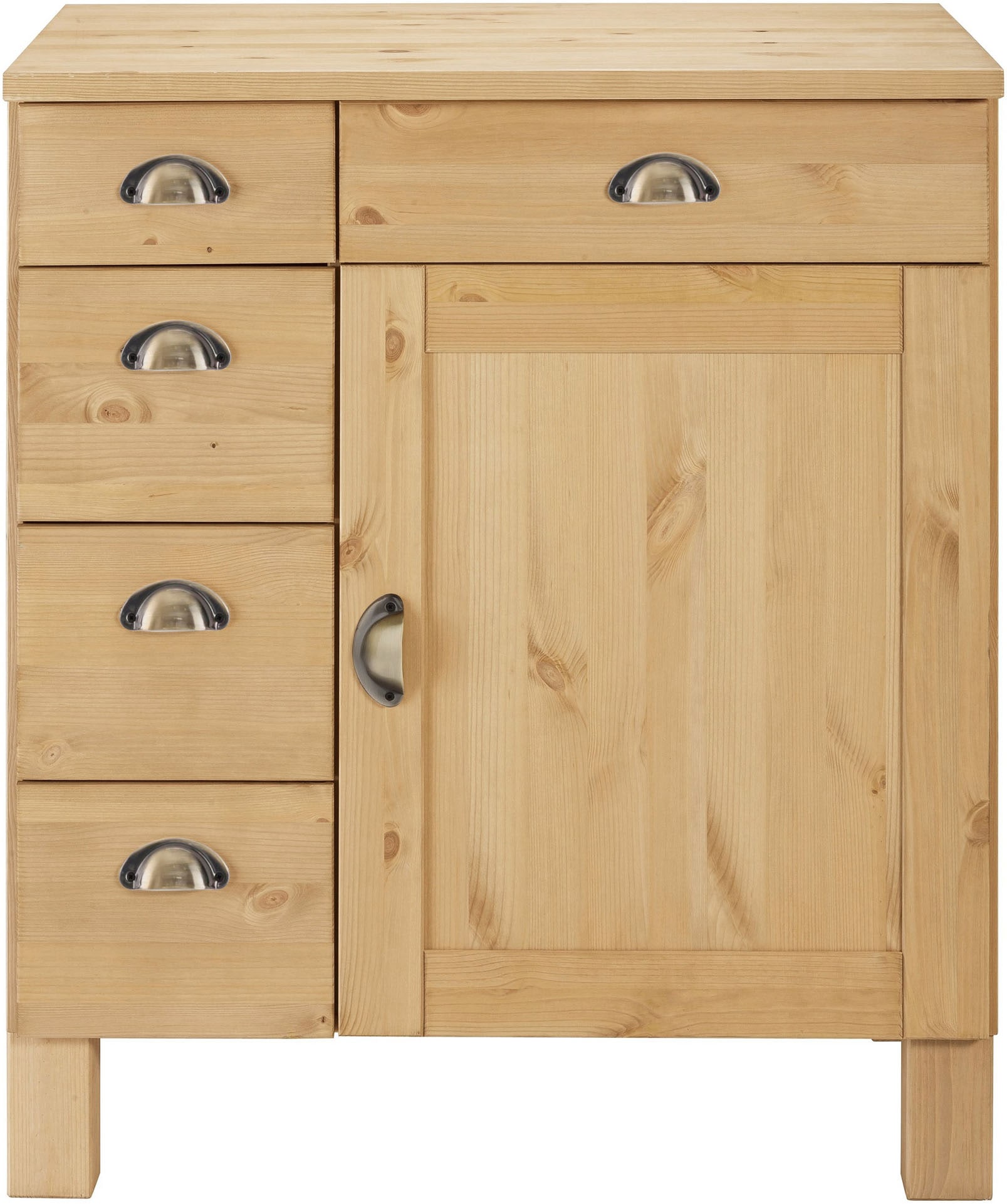 Home affaire Armoire basse »Oslo« 75 cm de large, 1 porte, 5 tiroirs, en pin, poignées métal