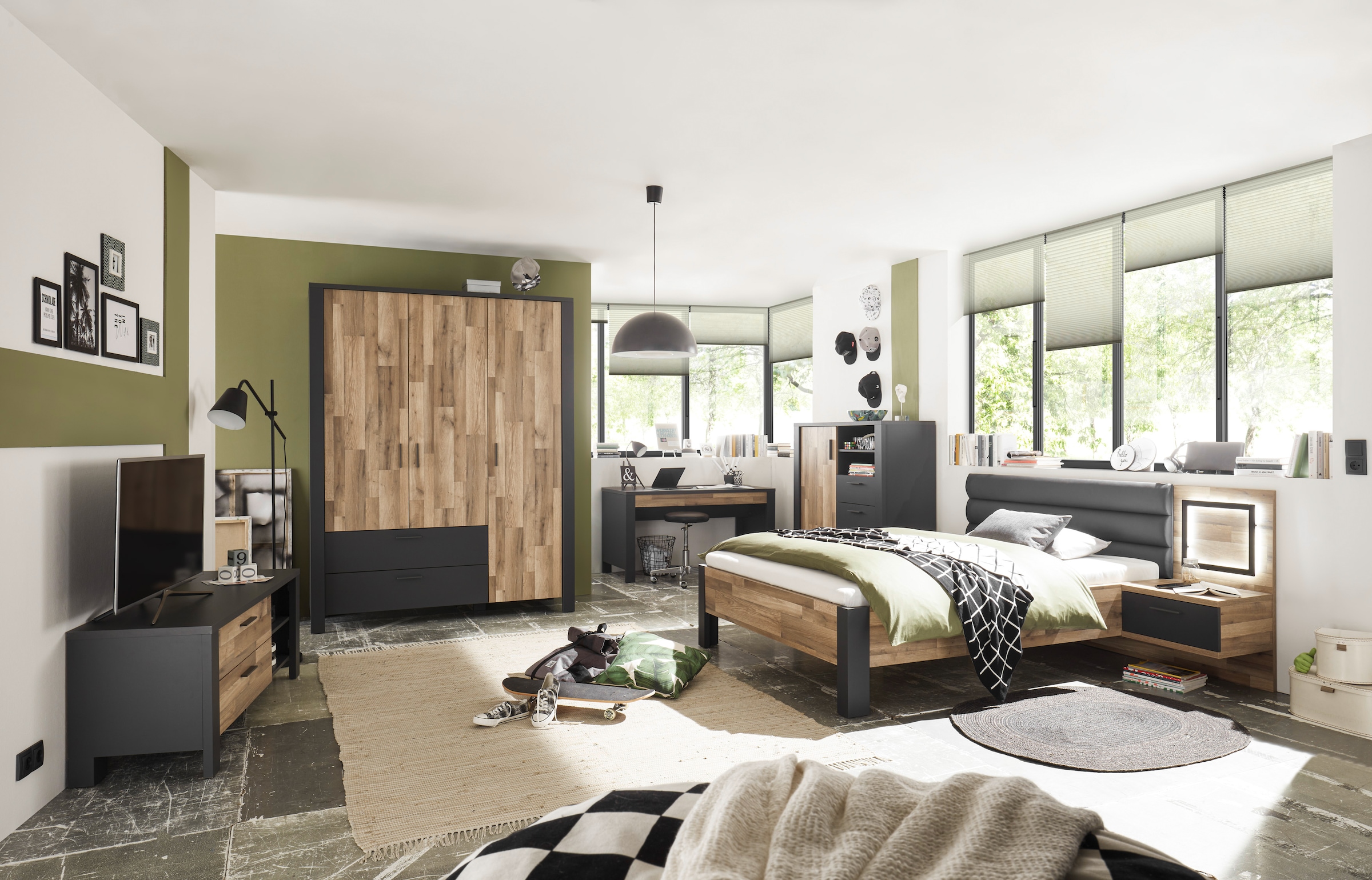 Begabino Schubkastenkommode »Dallas Hochkommode, Sideboard, Wäscheschrank« mit Schubkästen, Schrank in Montana Oak-Graphit