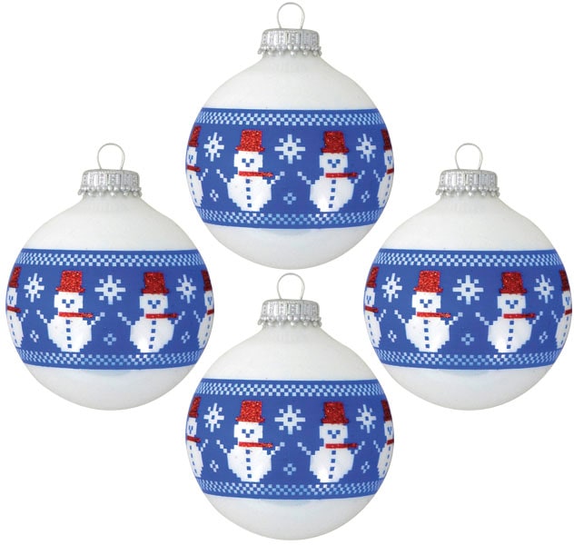 Krebs Glas Lauscha Boule de Noël »Glaskkugeln mit "genähtem" Schneemann Band« décoration de Noël, ornements de sapin, boules de Noël en verre