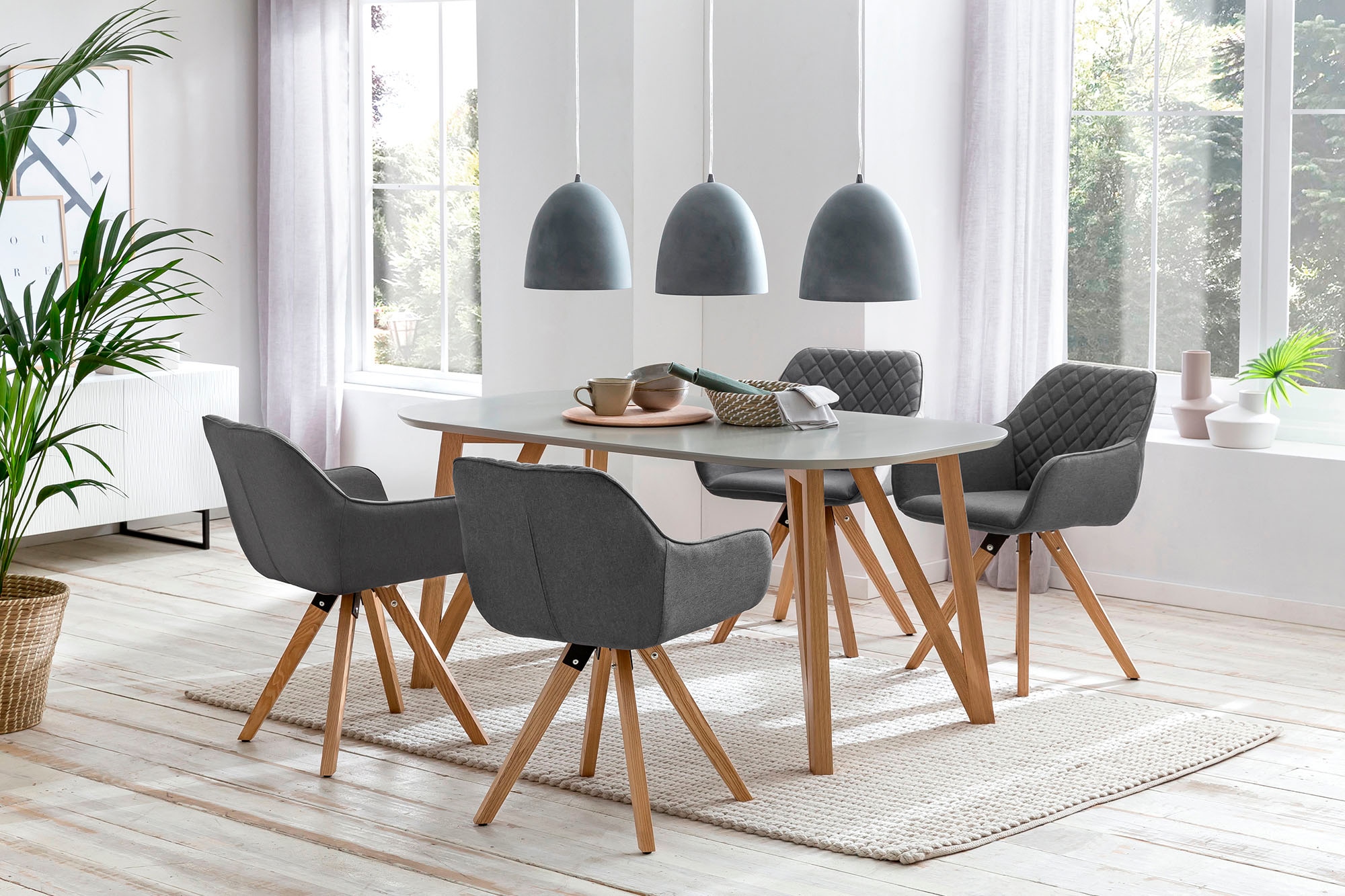 SalesFever Ensemble de salle à manger »Växjö - Elegant gestaltete Sitzgruppe« Set, 5 cuis tlg. bestehend aus 4 modernen Polsterstühlen und einem 180 cm breiten Tisch