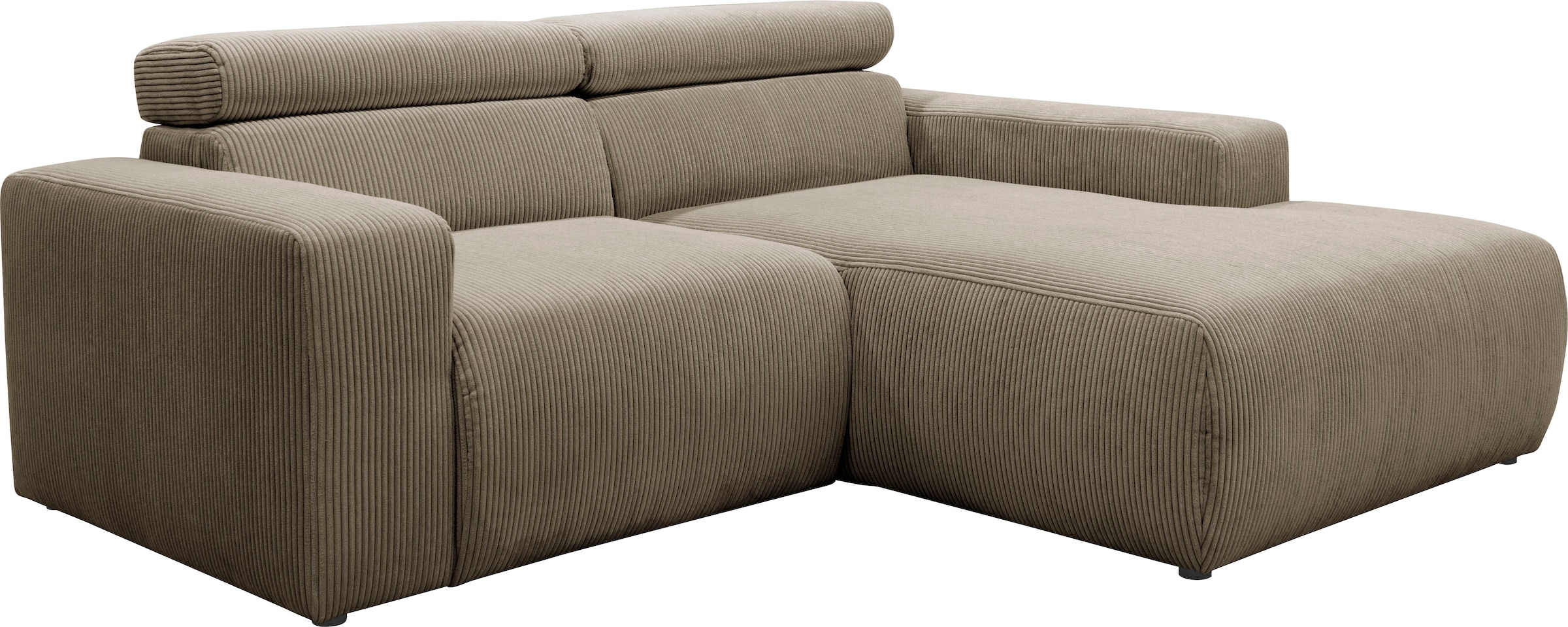 DOMO collection Ecksofa »Brandon, inkl. Kopfteilverstellung, B/T/H:  214/100/80 cm, L-Form« Cord, schlamm