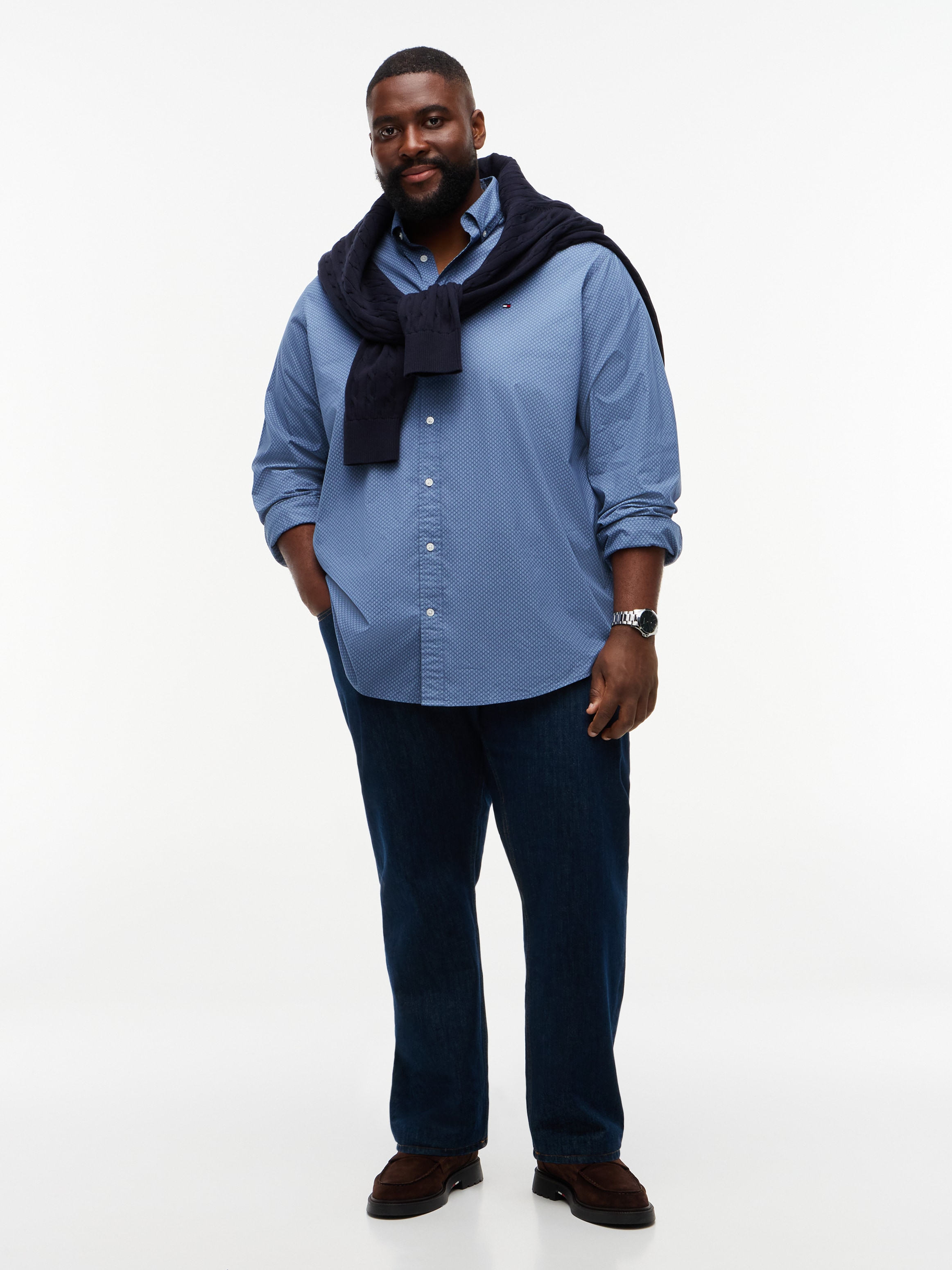 Tommy Hilfiger Big & Tall Langarmhemd »BT-FLEX POPLIN GEO PRINT REGUAL FIT« Grosse Grössen, Button-down-Kragen