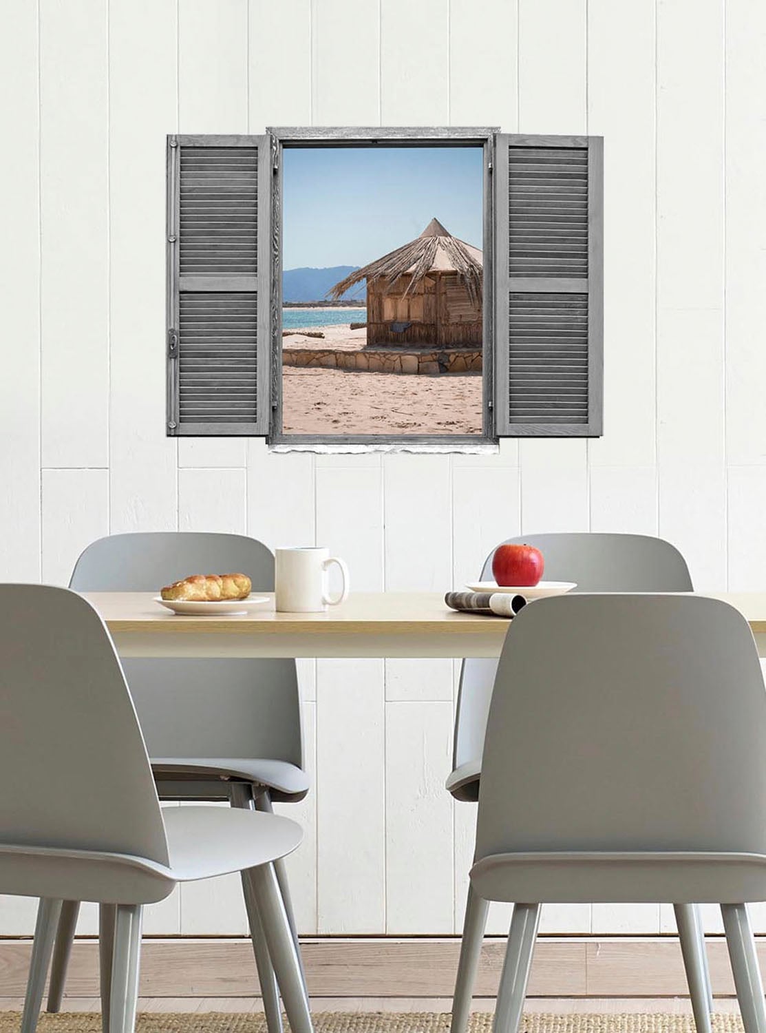 queence Wandtattoo »Hütte am Meer« Wandsticker, Wandbild, selbstklebend, 3D, Fenster