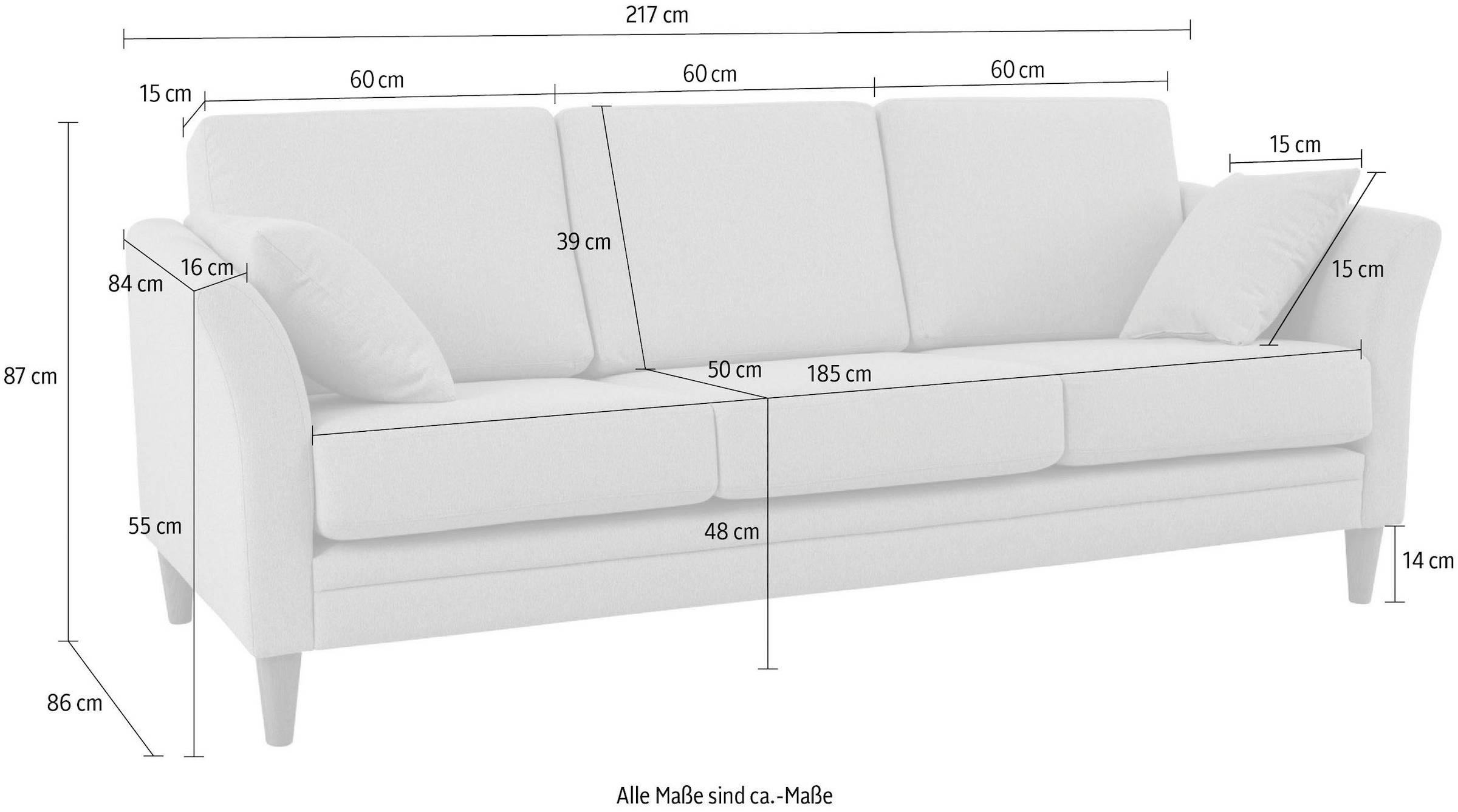 Home affaire 3-places »Arellano, Breite 217 cm« klassisches Design, 2 Zierkissen inklusive, Webstoff fein