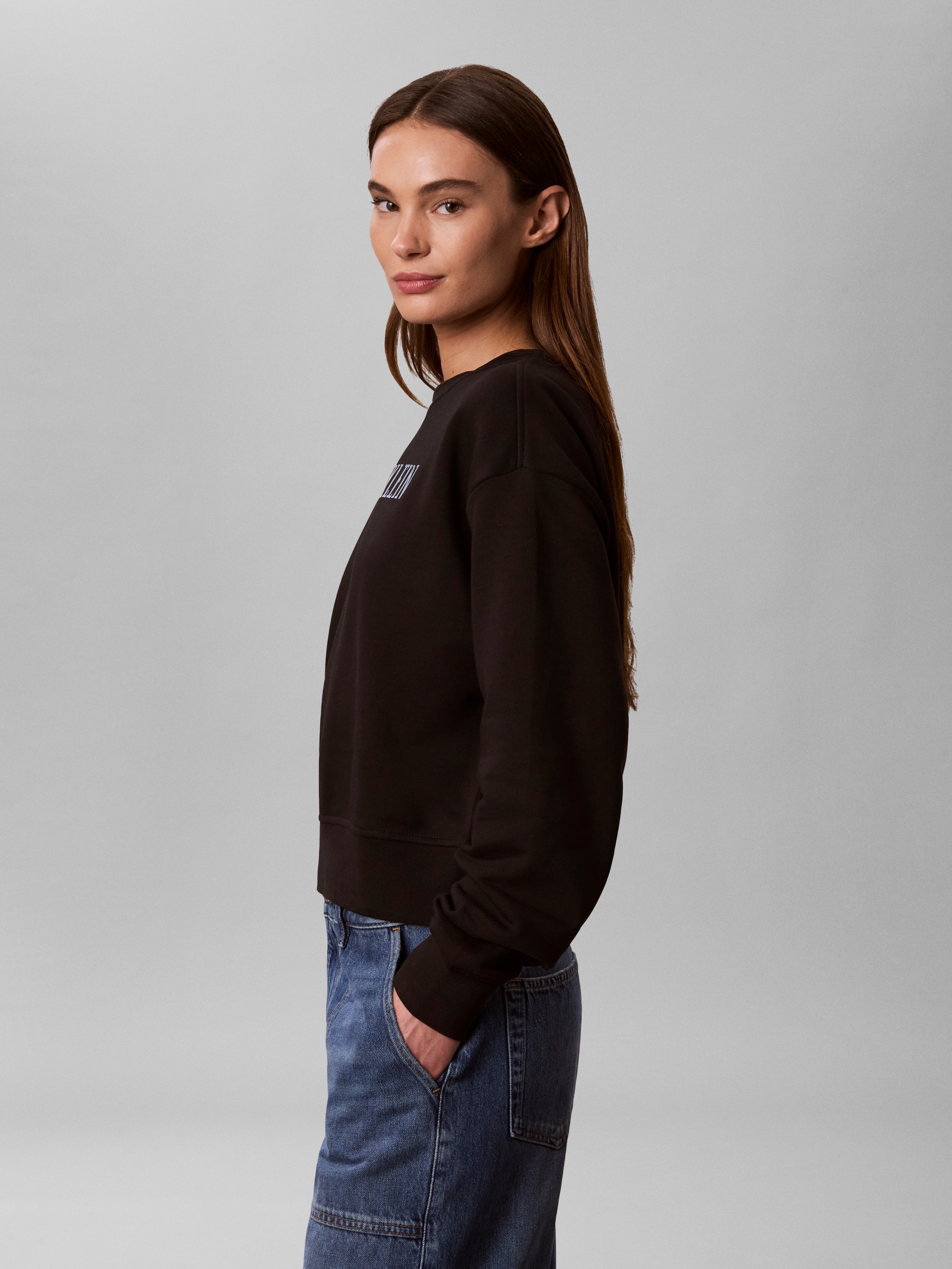 Calvin Klein Jeans Sweat-shirt , encolure ronde, crop top, inscription logo
