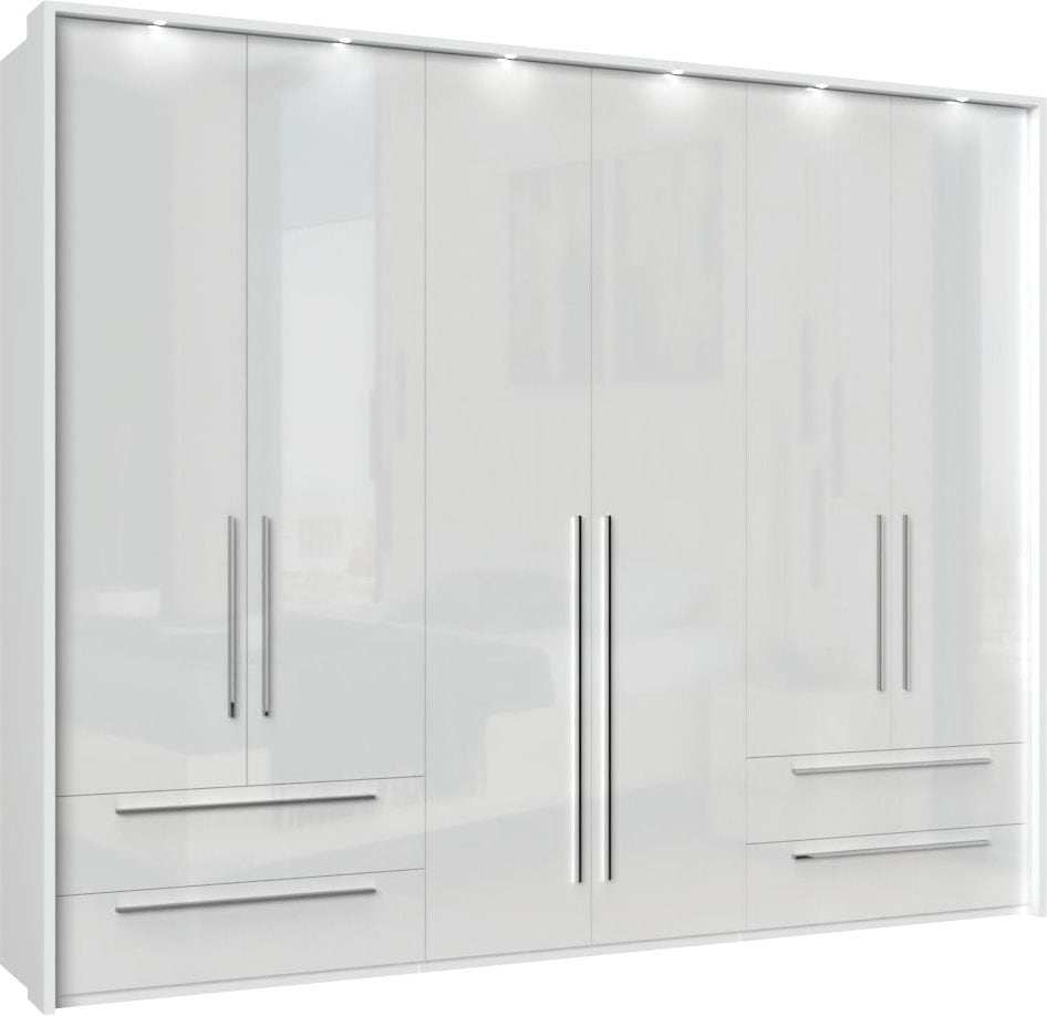 GOODproduct Drehtürenschrank »Piano, inklusive Rahmen und Beleuchtung, soft-close-Funktion« 277 oder 322cm breit, 226cm hoch, mit 4 Schubladen,  UV lackiert, hochglänzend weiss oder beige, FSC-zertifiziert