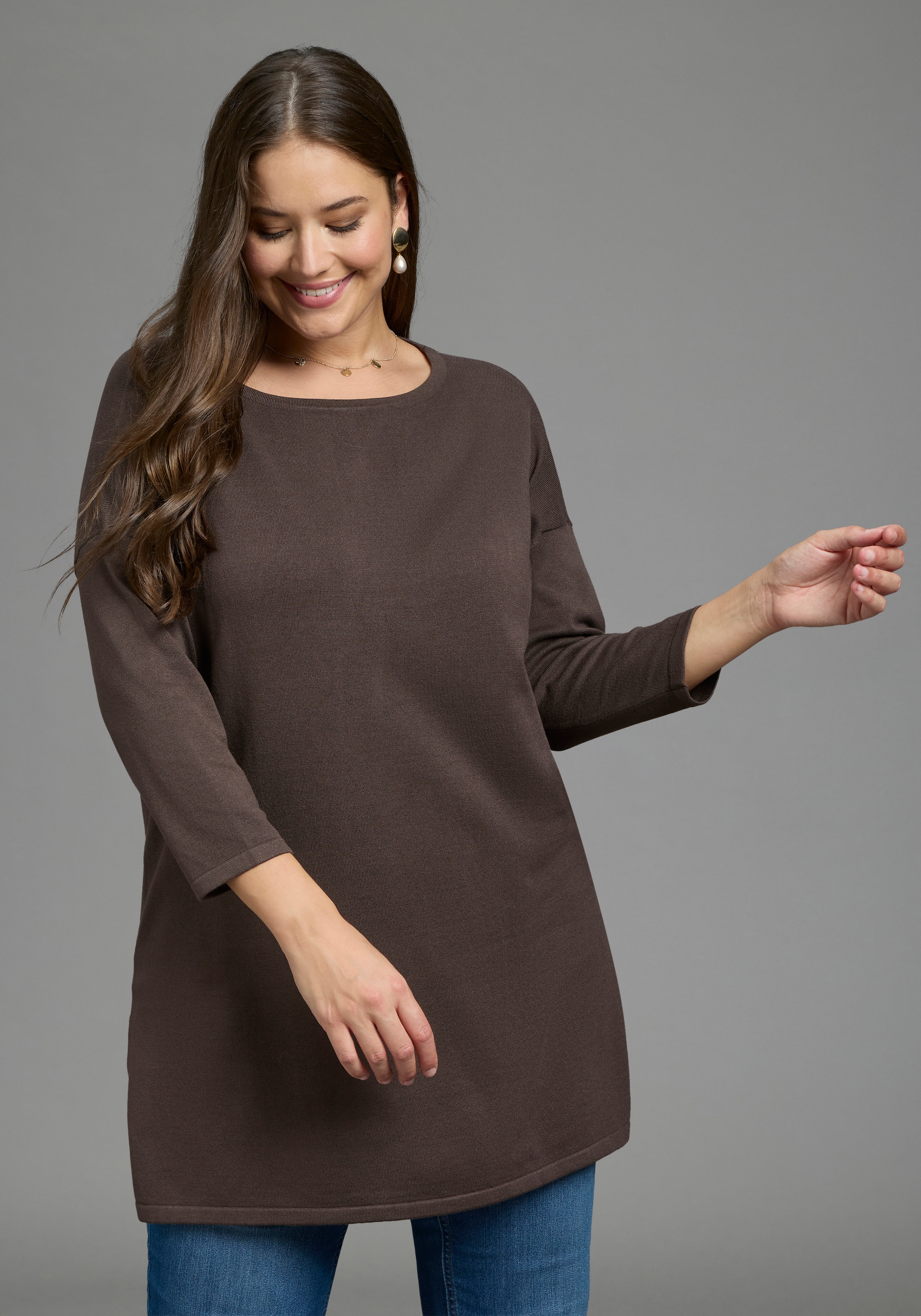Laura Scott CURVE Pull long »Grosse Grössen« en maille fine fluide avec fente latérale