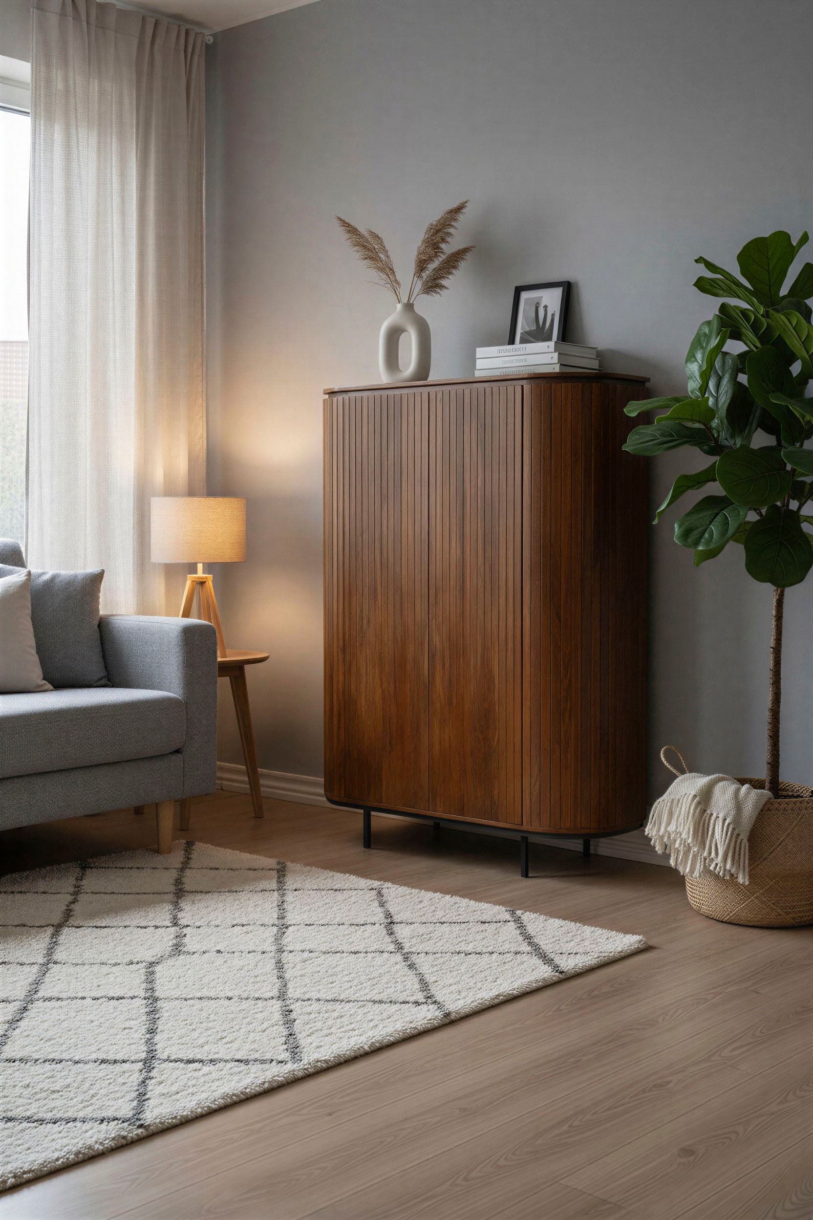 SIT Buffet haut »Aberdeen aus massivem Mangoholz mit Lamellenfront & 2 Türen« 1 cuis tlg. Façade lamellée en bois de manguier & pieds en métal noir