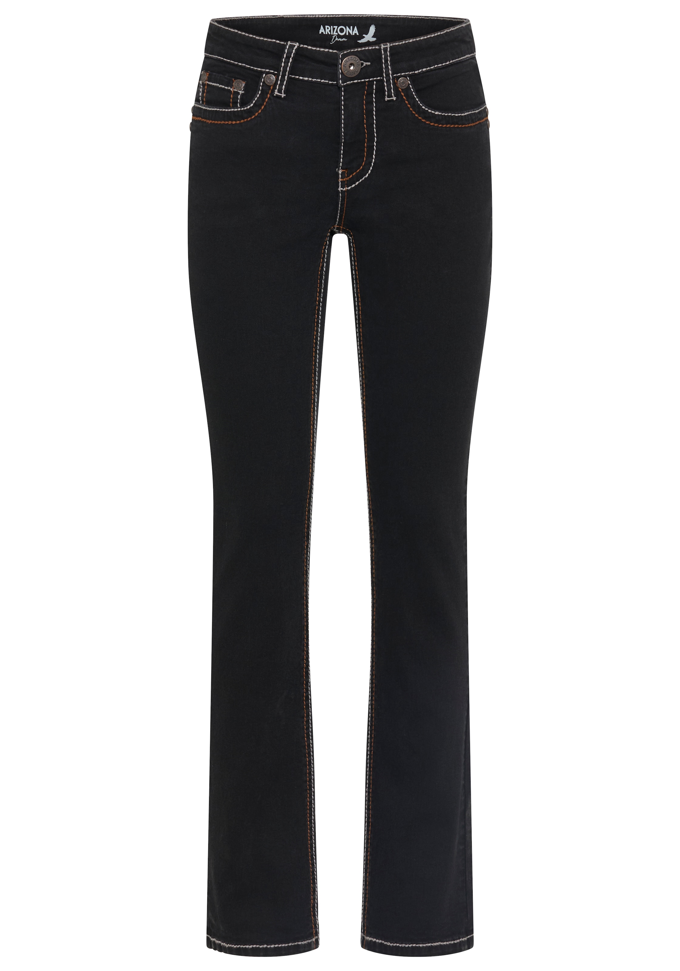Arizona Gerade Jeans »Kontrastnähte« niedrige Leibhöhe,  in 5-Pocket-Form,  Used-Look-Waschung
