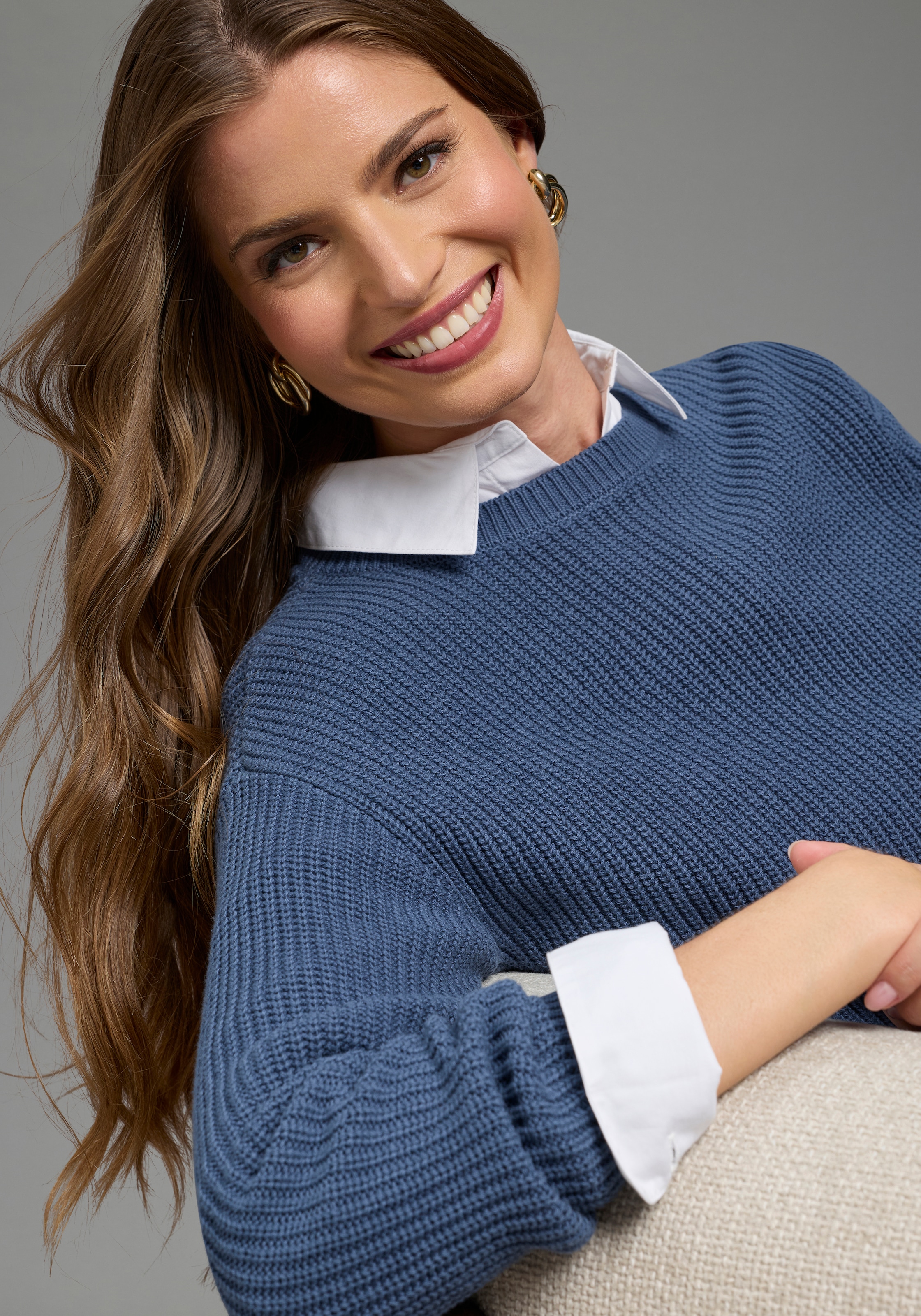 Laura Scott Pull à col rond »CIRCULAR COLLECTION-GOTS zertifiziert« en beau tricot grossier